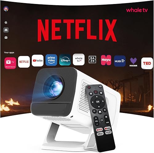 Compatible con Netflix Mini proyector aprobado por Google CTS aplicaciones de transmisión integradas con licencia oficial, soporte 1080P, proyector