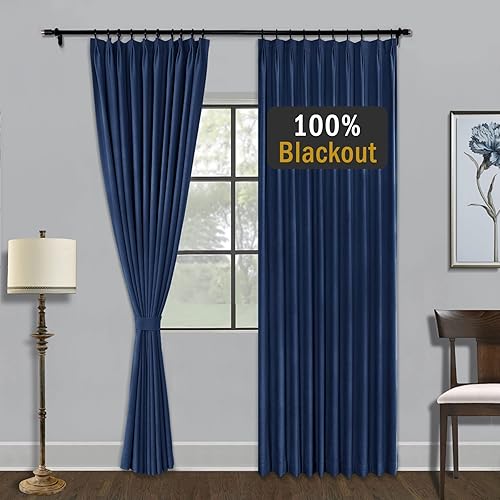 Miniatura 2 de Fcosie Cortinas plisadas de lino 100 % opacas para puerta corrediza de patio, cortina con aislamiento térmico para barra transversal y riel, 1