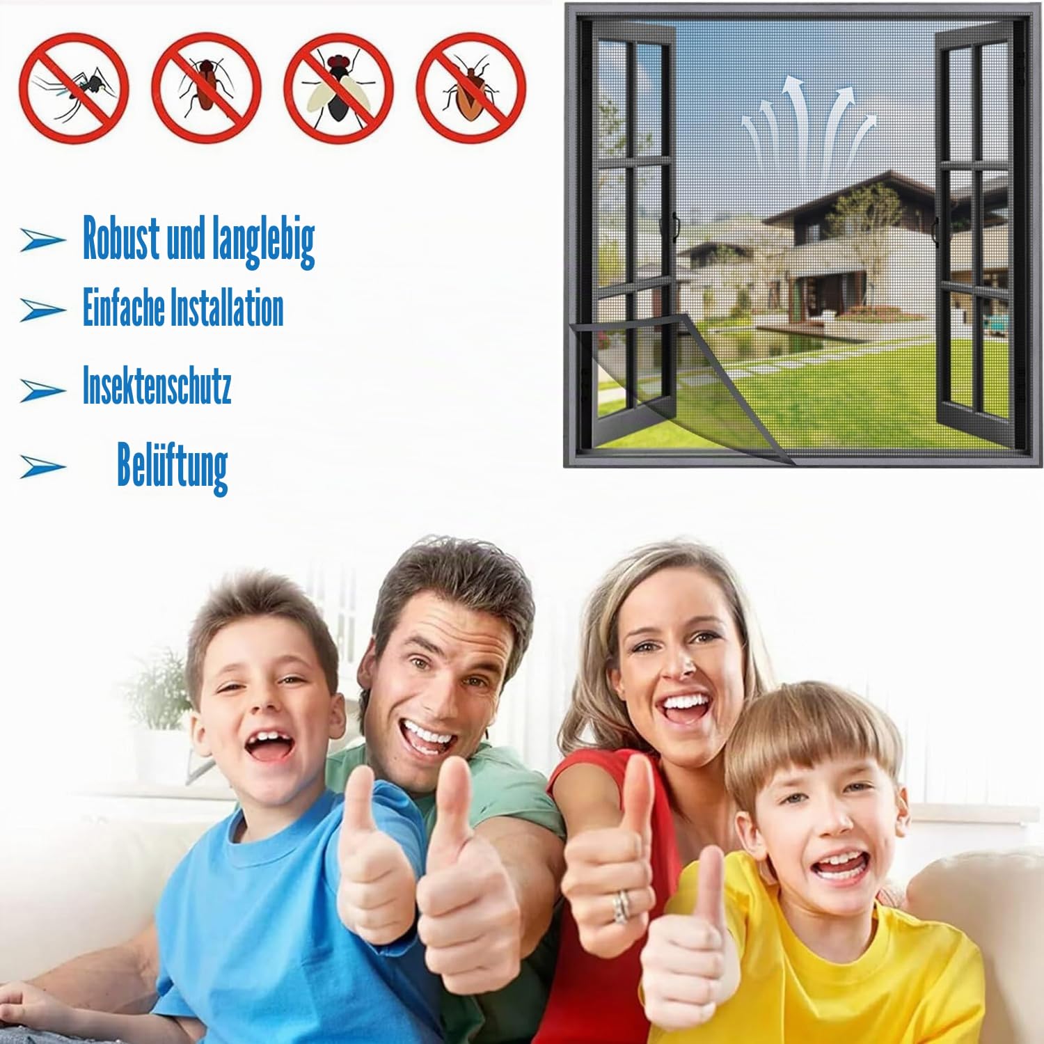120x170cm Fliegengitter Fenster Ohne Bohren, Fensternetz Insektenschutz Für Fenster Fliegengitter Dachfenster, Mückennetz Fenster