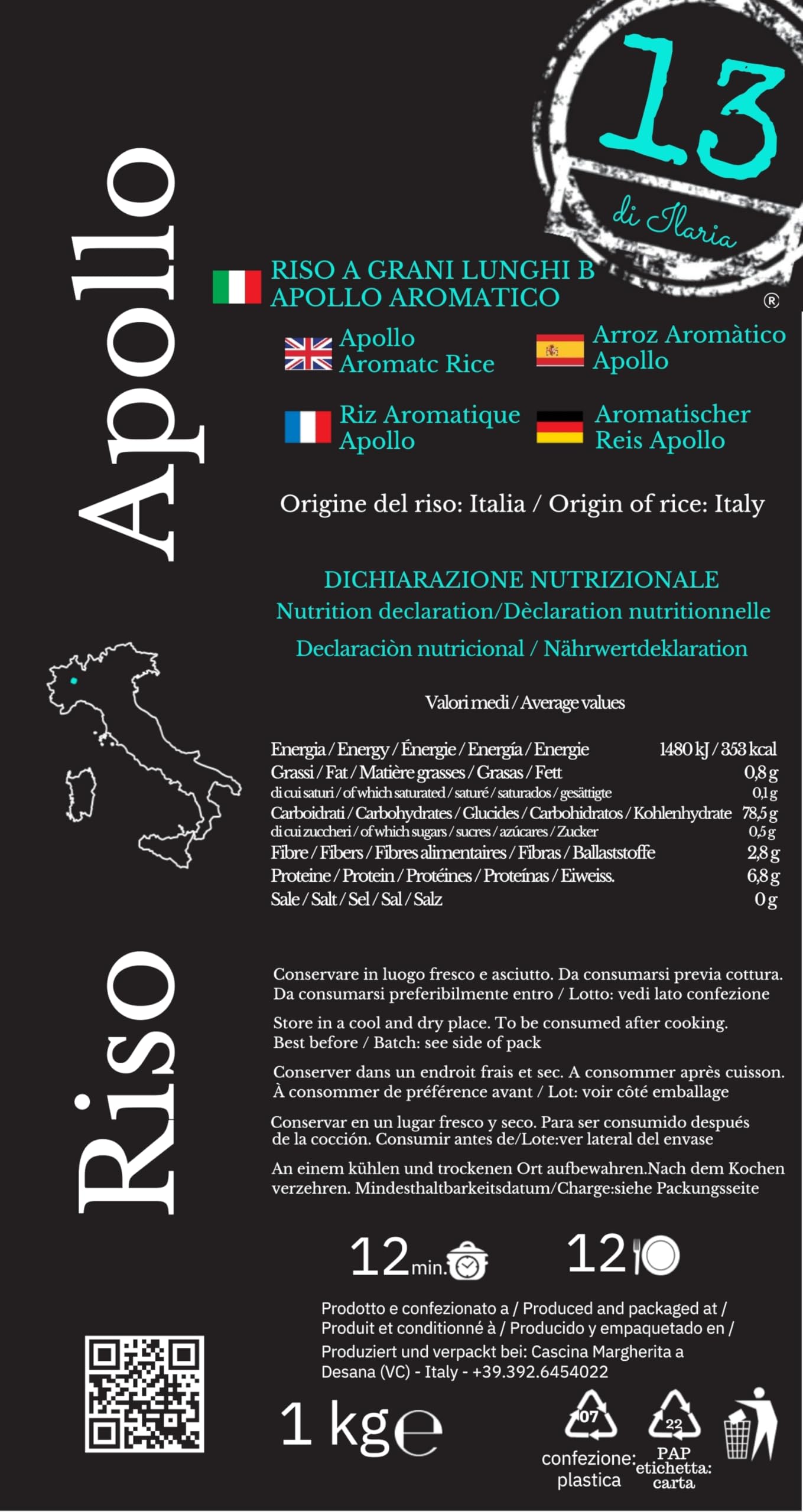 Riso Apollo Aromatico Italiano 2 kg (2x1 kg) – Alternativa Italiana al Basmati – Chicco Lungo Profumato – Ideale per Poke, Bowl e Meal Prep – Senza Glutine – Coltivato in Piemonte