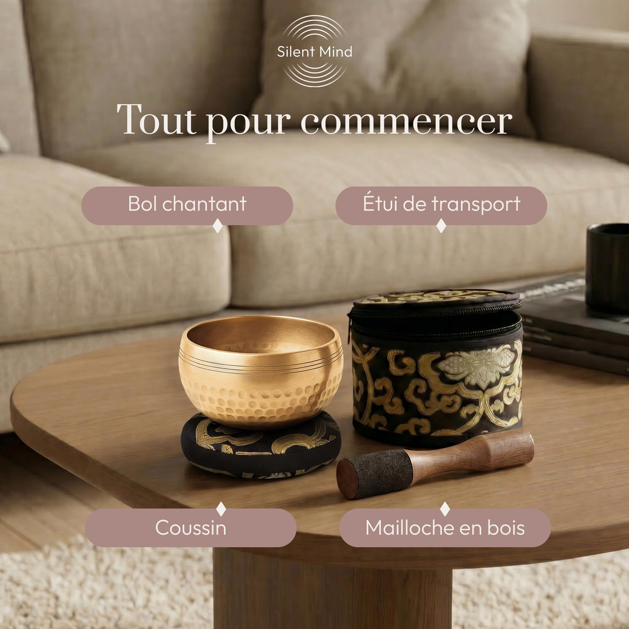 Bol Chantant Tibétain Silent Mind – Anti-stress Authentique, Facile à Utiliser, Sonorité Apaisante, Fabriqué à la Main dans l’Himalaya, Parfait comme Idée Cadeau pour la Sophrologie et la Méditation