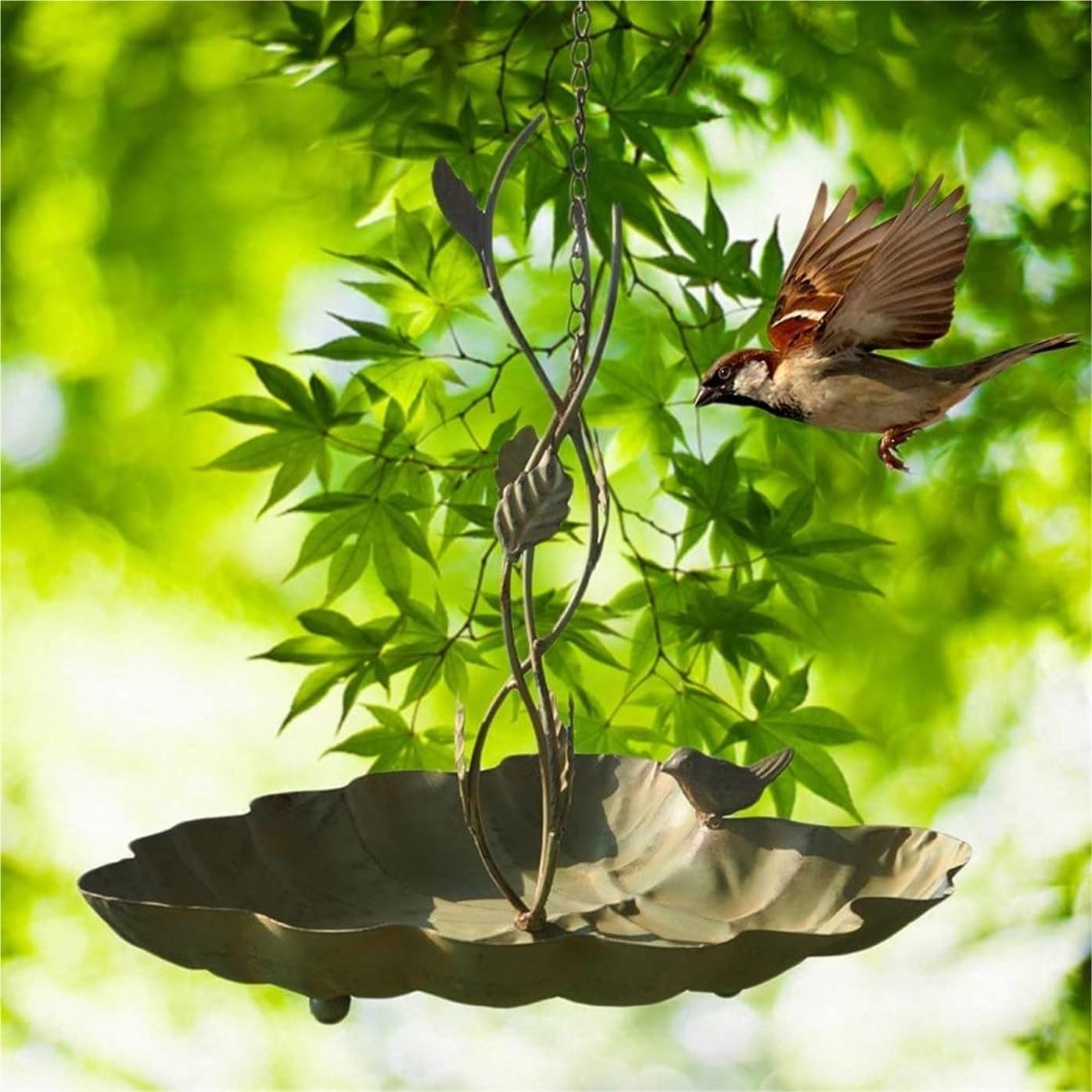 Mangiatoia Uccelli Mangiatoia per Uccelli Sospesa Statua A Foglia retrò Vassoio per Mangime per Uccelli Mangiatoia per Uccelli in Ferro Vintage Giardino All'aperto Bird Feeder
