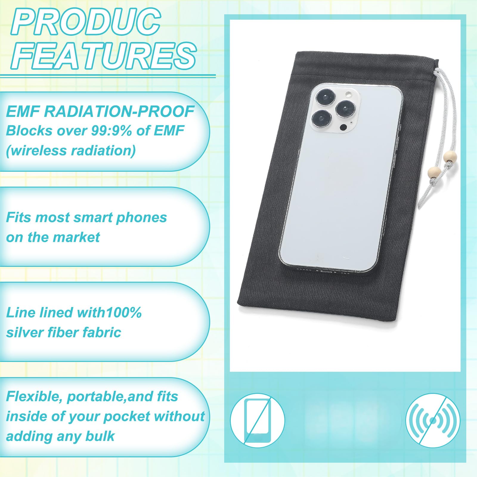 3 fundas para teléfono con bloqueo EMF, funda protectora para teléfono celular, cabe en el bolsillo, funda para teléfono EMF, bolsa de protección contra intrusión de señal, GPS y señal de