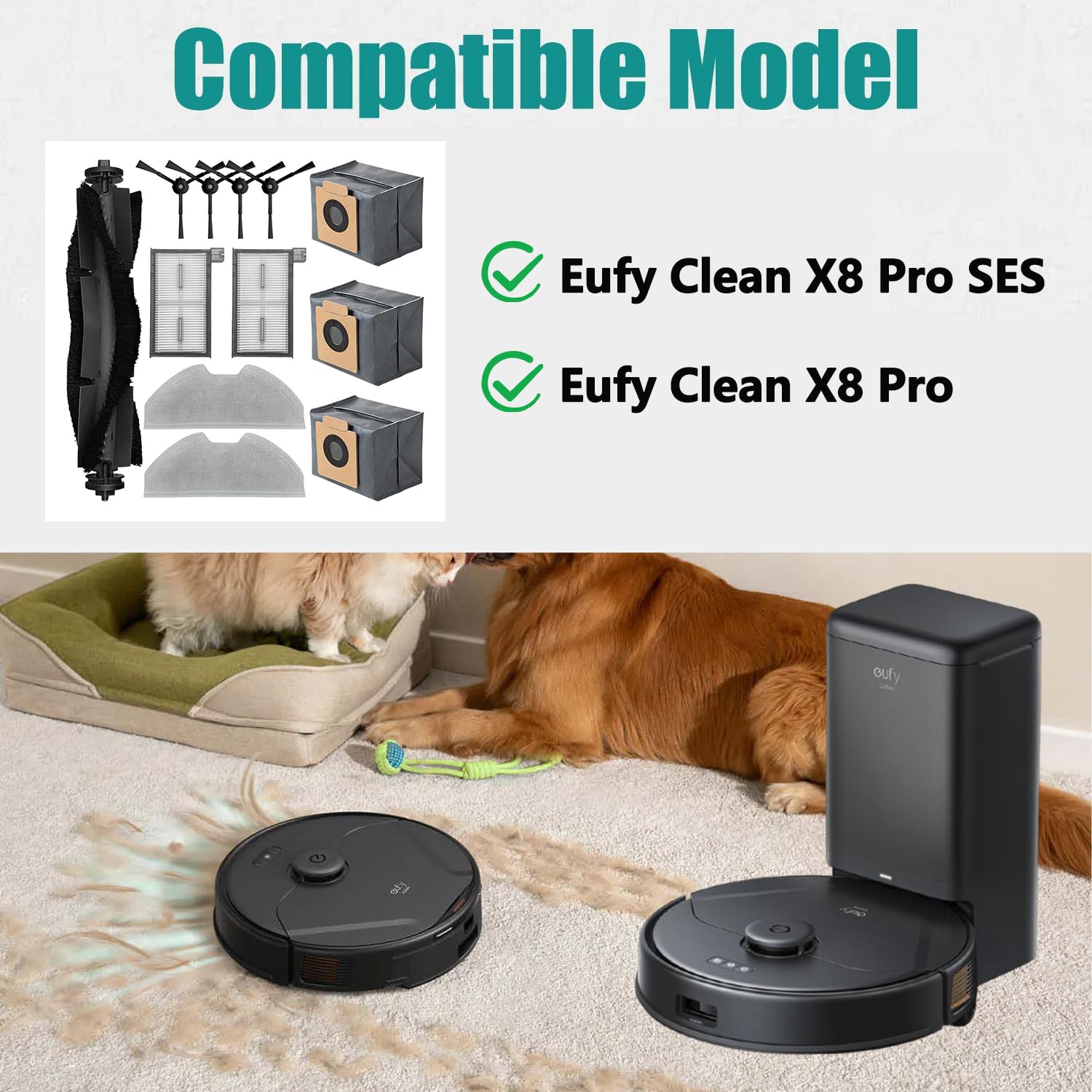Kit De Repuestos Para Robot Aspirador Eufy X8 Pro - 4 Cepillos Laterales, 2 Filtros Y 4 Paños De Fregona - Mantenimiento Completo