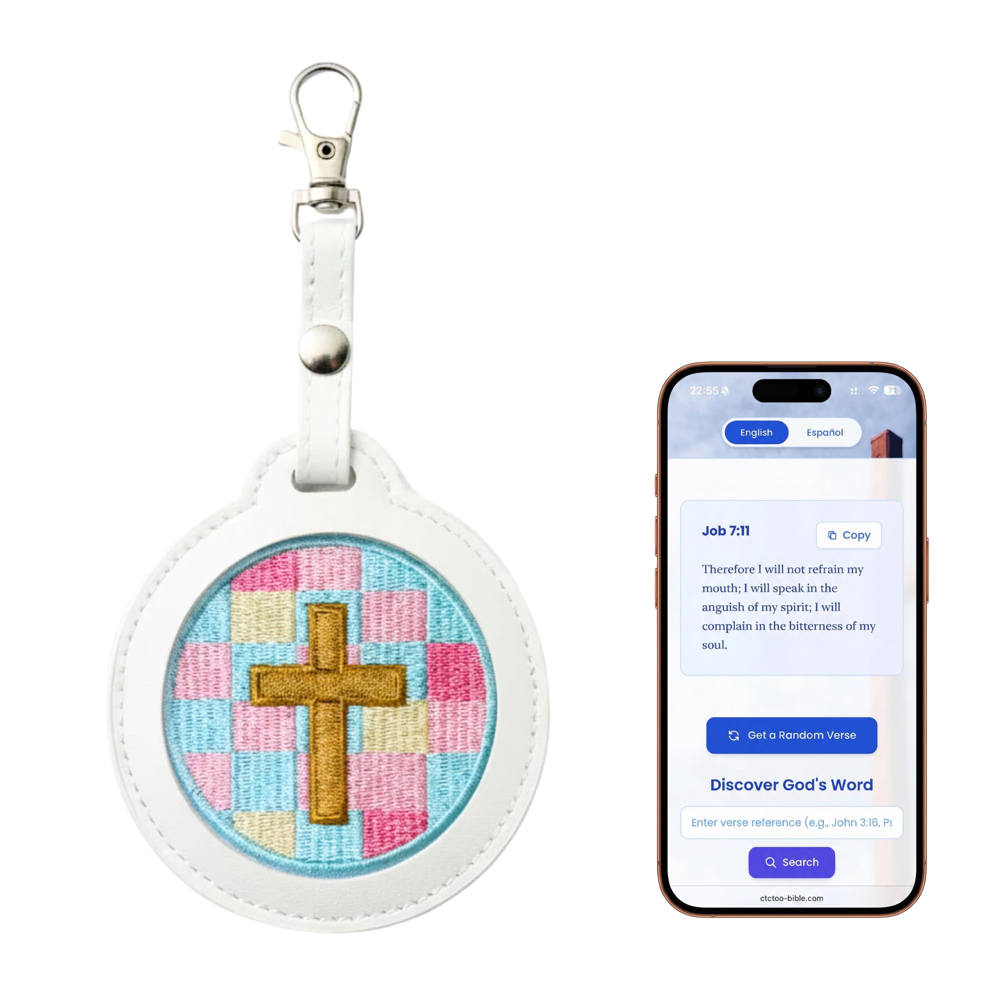 Ctctoo NFC Bible Verse Keychain Embroidered Patch | Tap for Daily Scripture | Inspirational Christian Gift for Men & Women & Youth Groups | Smart