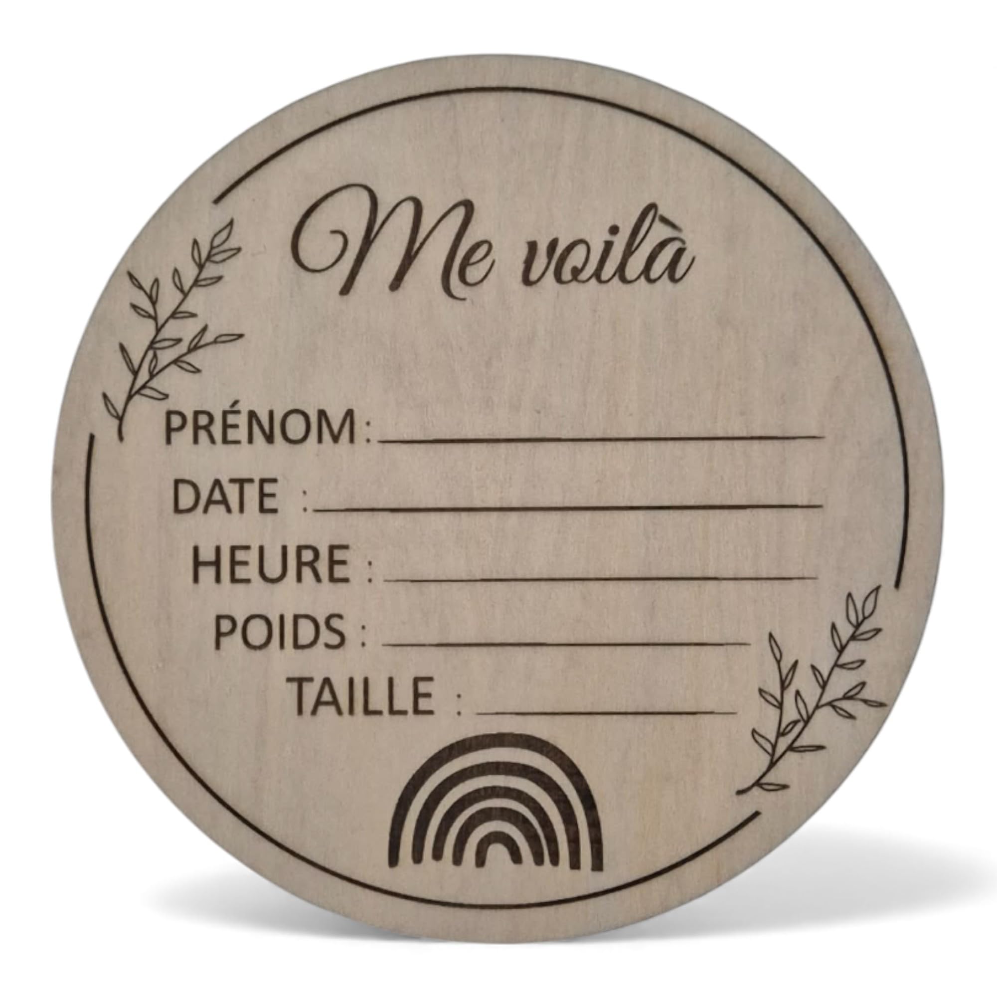 Plaque en Bois Naissance Personnalisable, Bonjour le Monde, Décoration Chambre Bébé avec Champs pour Prénom Date Heure Poids Taille (Me voilà)