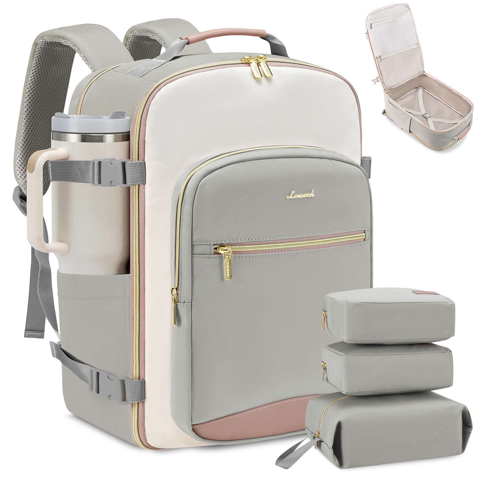LOVEVOOK 40L Travel Backpack for Women &amp; Men, Airline Approved Carry On Luggage with 3 Packing Cubes, TSA Overnight Bags, Waterproof Personal Item Bag, Weekender Essentials Backpacks fits 17" Laptop