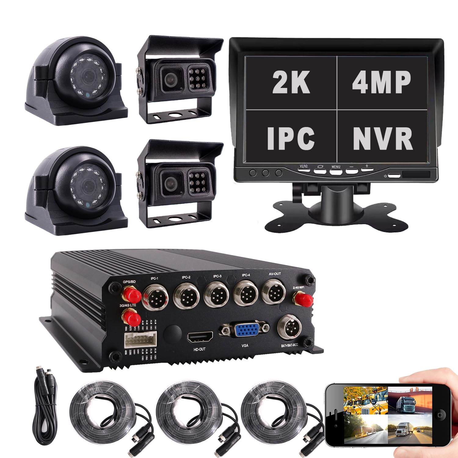 JOINLGO H.264/H.265 4G GPS WiFi Mobile Network NVR 2K 4MP IP Waterproof Camera System for Bus/Truck Fleet Management PC/APP Remote Real-time Monitor