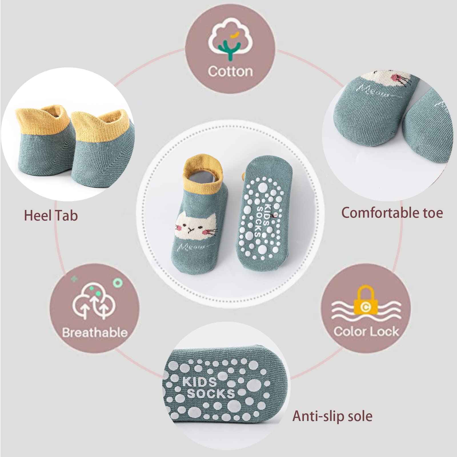 Baby Anti-Slip Ankle Skarpety Cute Cartoon Grips Skarpety Dla Niemowląt Maluch Chłopcy Dziewczyny 5/6 Para