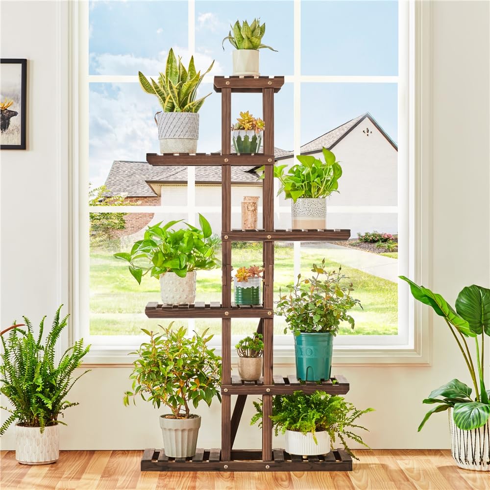 Yaheetech Soporte para Plantas de Madera Maciza Abeto Estantería para Plantas Soporte Macetas de 6 Niveles para Balcón Terraza Patio Interior Exterior Altura 140 cm