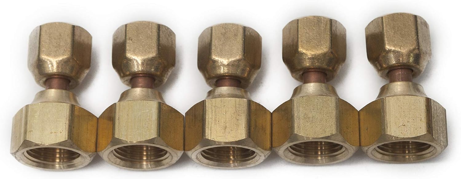 LTWFITTING Brass 3/8" OD x 1/4" OD Flare Forged Reducing Swivel Nut Union Tube Fitting(Pack of 5)