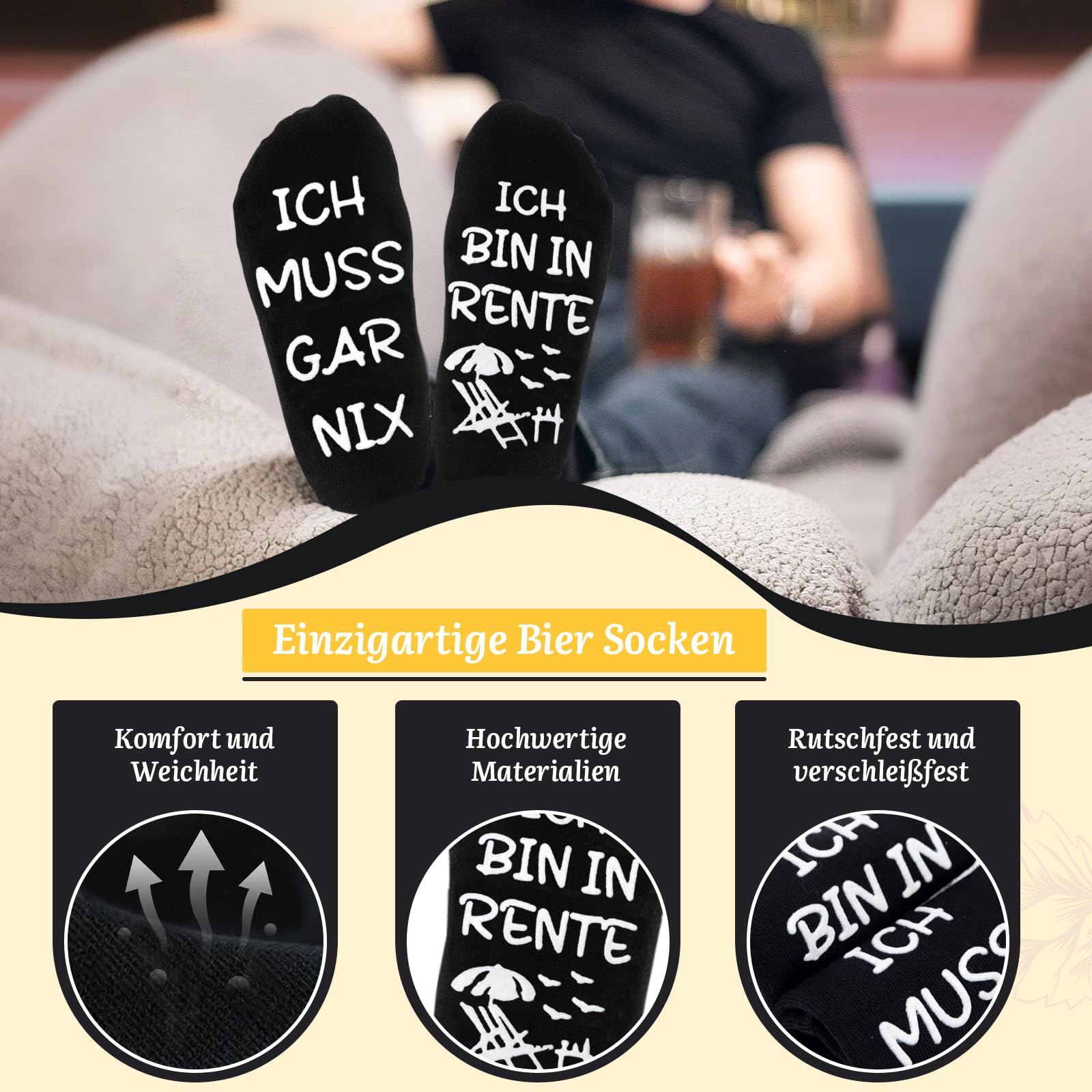 Shining She Renteneintritt Geschenk Männer Männerhandtasche Bier, Filz Flaschentasche 6 Flaschen mit Flaschenöffner Eiszange Bier Socken Grußkarten, Rente Geschenk Mann für Kollegen Freund Opa