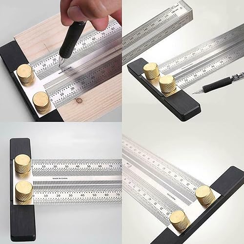 Miniatura 4 de Precision Tiny T-Rule de 11.8 pulgadas con lápiz mecánico, precisión T cuadrada de acero inoxidable marcado regla de línea de trazado de acero