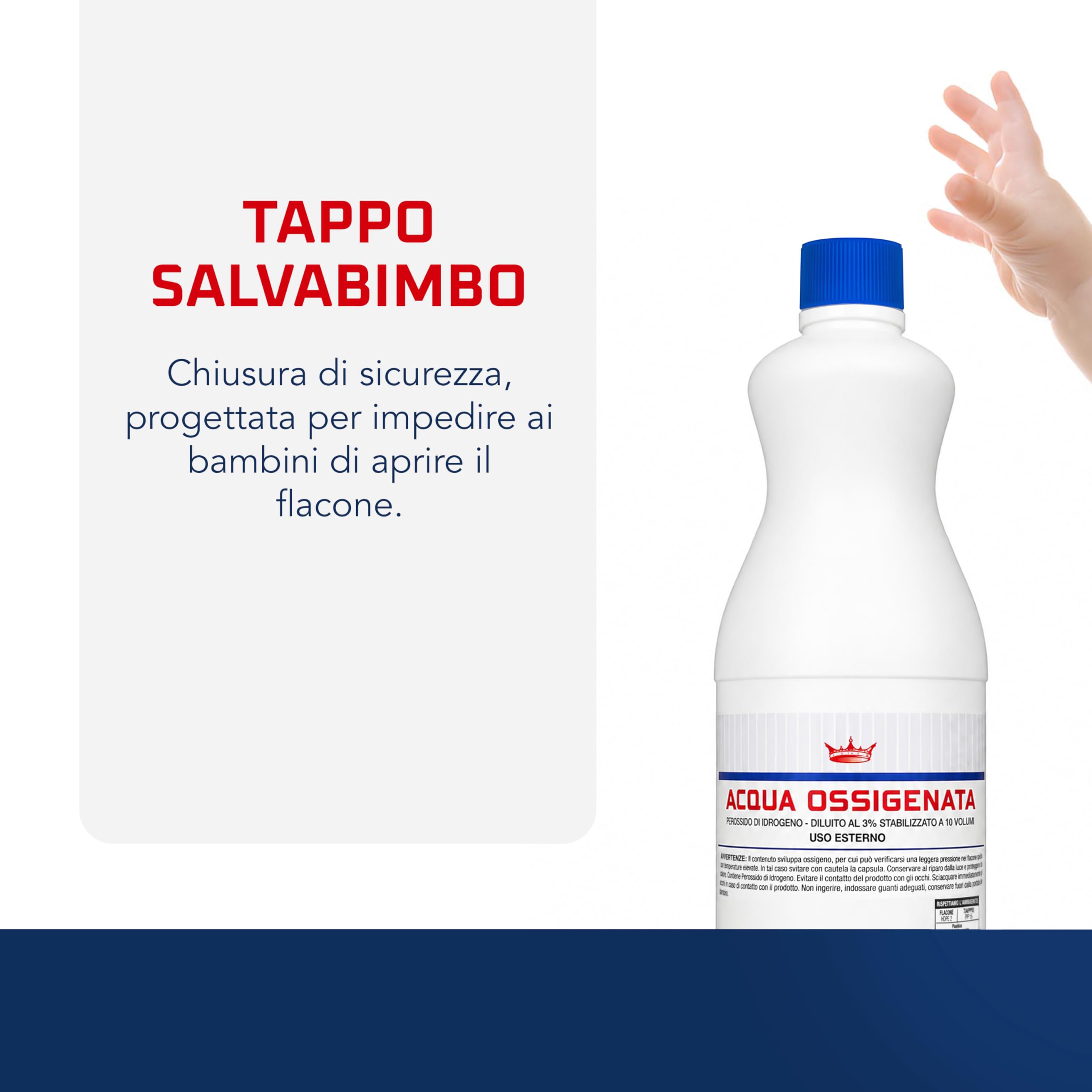 Acqua Ossigenata disinfettante 3% 10 Volumi con tappo di sicurezza per bambini (12 flaconi da 1 litro) Made in Italy