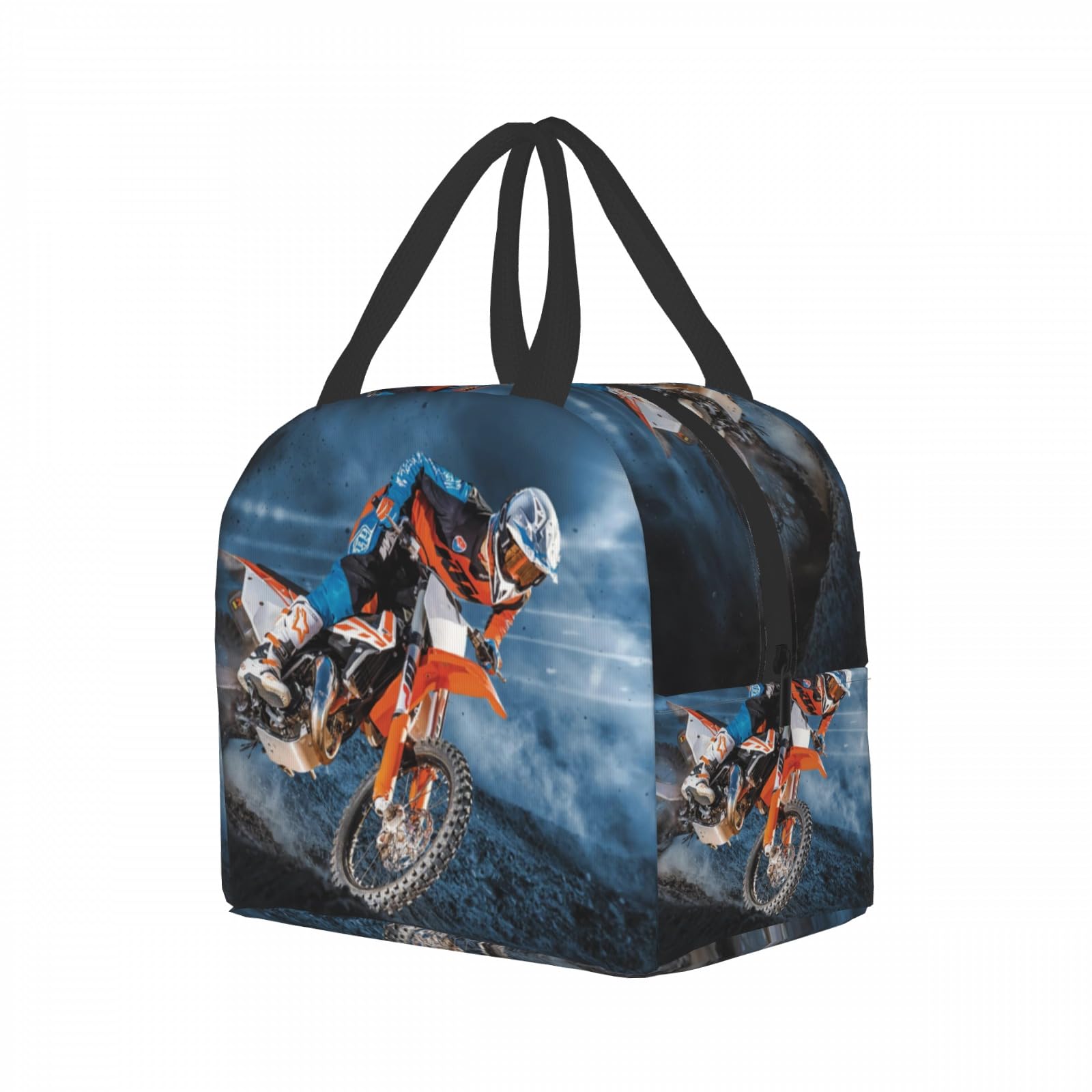Lonchera de motocicleta para niños, para motocross, con aislamiento térmico, reutilizable, con bolsillo frontal, para niños, hombres, mujeres, niñas, picnic, viajes 8