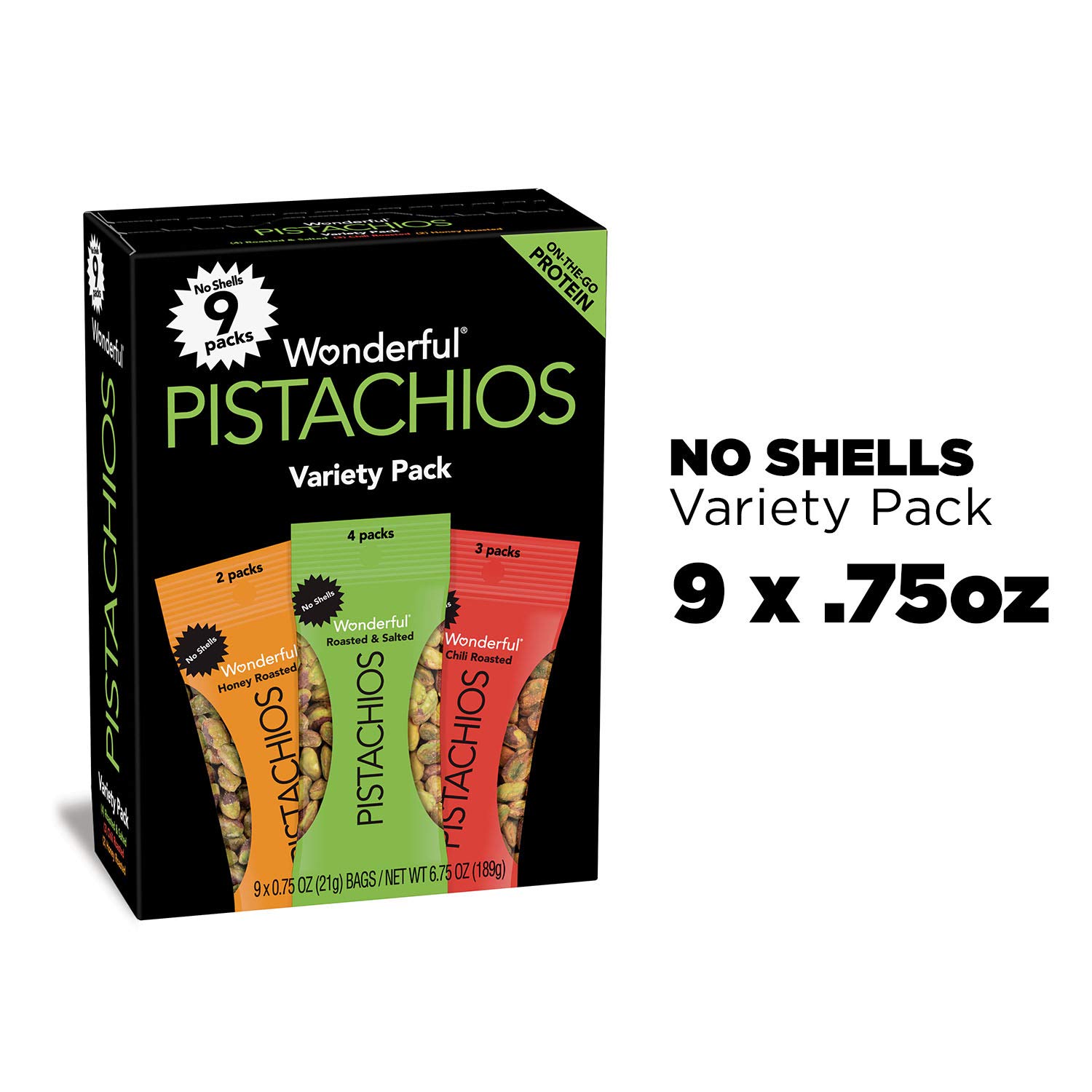 Buy Wonderful Pistachios, No Shells, 3 Flavors Variety Pack of 9 (0.75