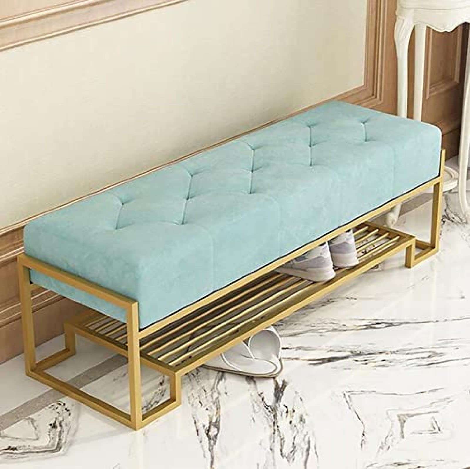 MSHGSKU Padded Shoe Bench with Storage 3Tier Shoe Rack Organizer Entryway Furniture Light Green 80x38x42cm (31x15x17in) Stylish & Functional Shoe Storage Solution