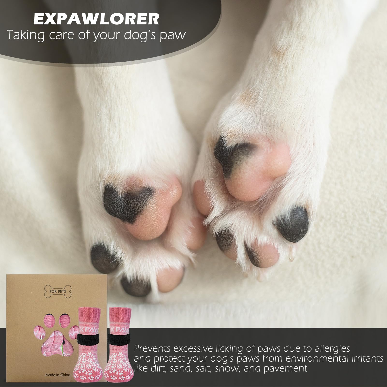 EXPAWLORER 3 works Anti-slip Dog Socks Paws Stop Licking, Dog Paw Protector with Grips Double-sided Strong Traction - Image 4