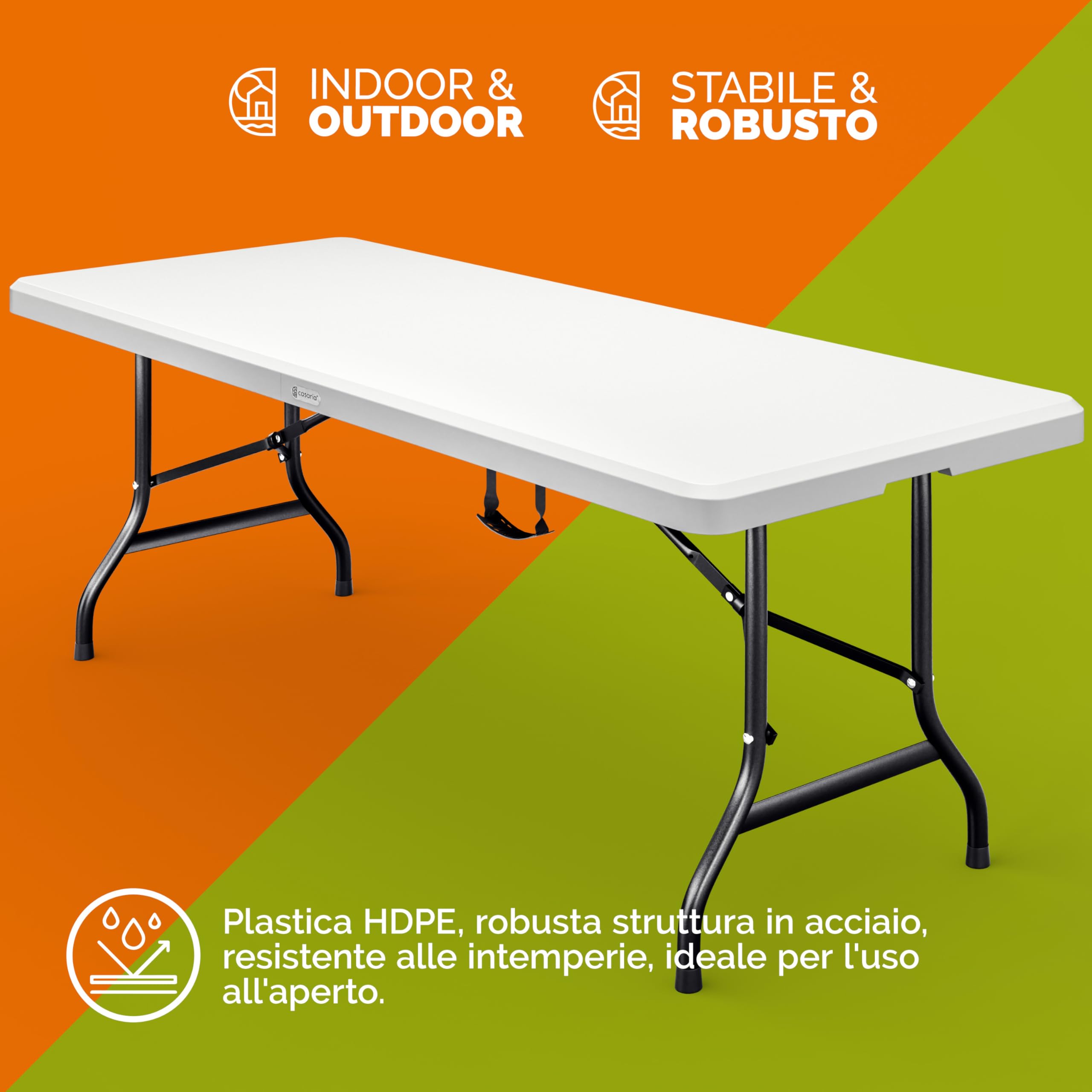 Casaria® Tavolo da Giardino Pieghevole in Plastica 183x76cm Resistente con Maniglia Portatile Campeggio Bianco