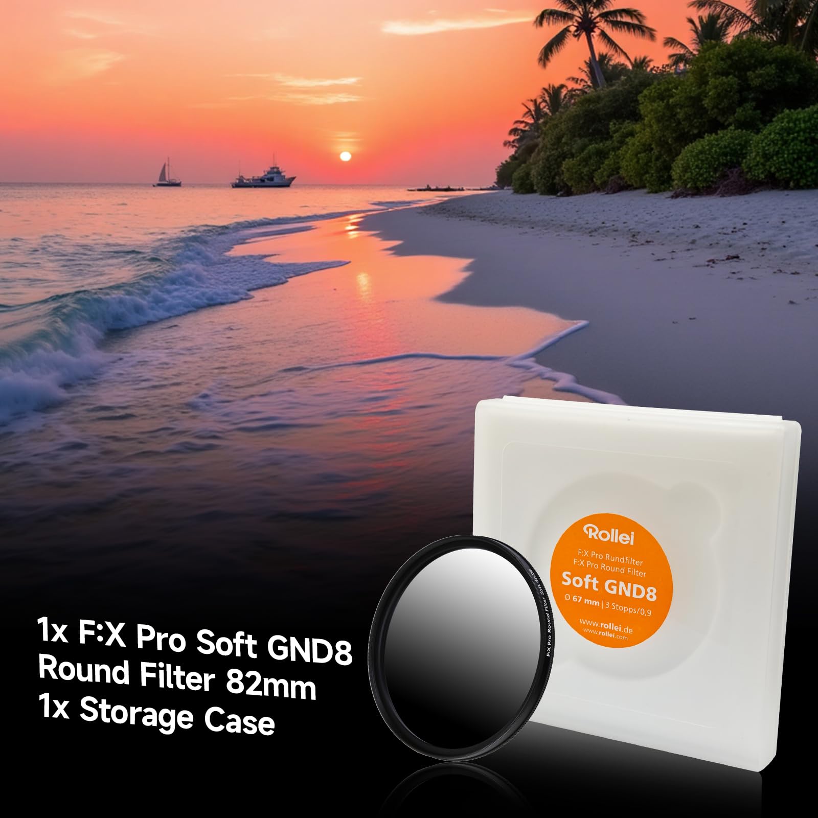 Rollei F:X Pro Soft GND 8 Filtre Rond à dégradé de Gris avec Anneau Rotatif pour régler Le dégradé Le Long de l'axe de Rotation Idéal pour la Photographie de paysages et d'architecture (82 mm)