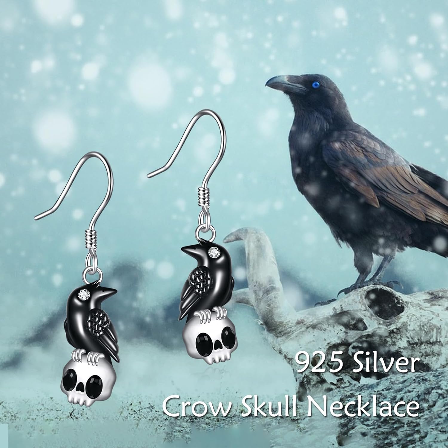 Skull Earrings 925 Sterling Silver Skull Drop Earrings Raven/Crown Dangle Earrings Halloween Hip Hop Jewelry Gift for Women Girls - Image 6