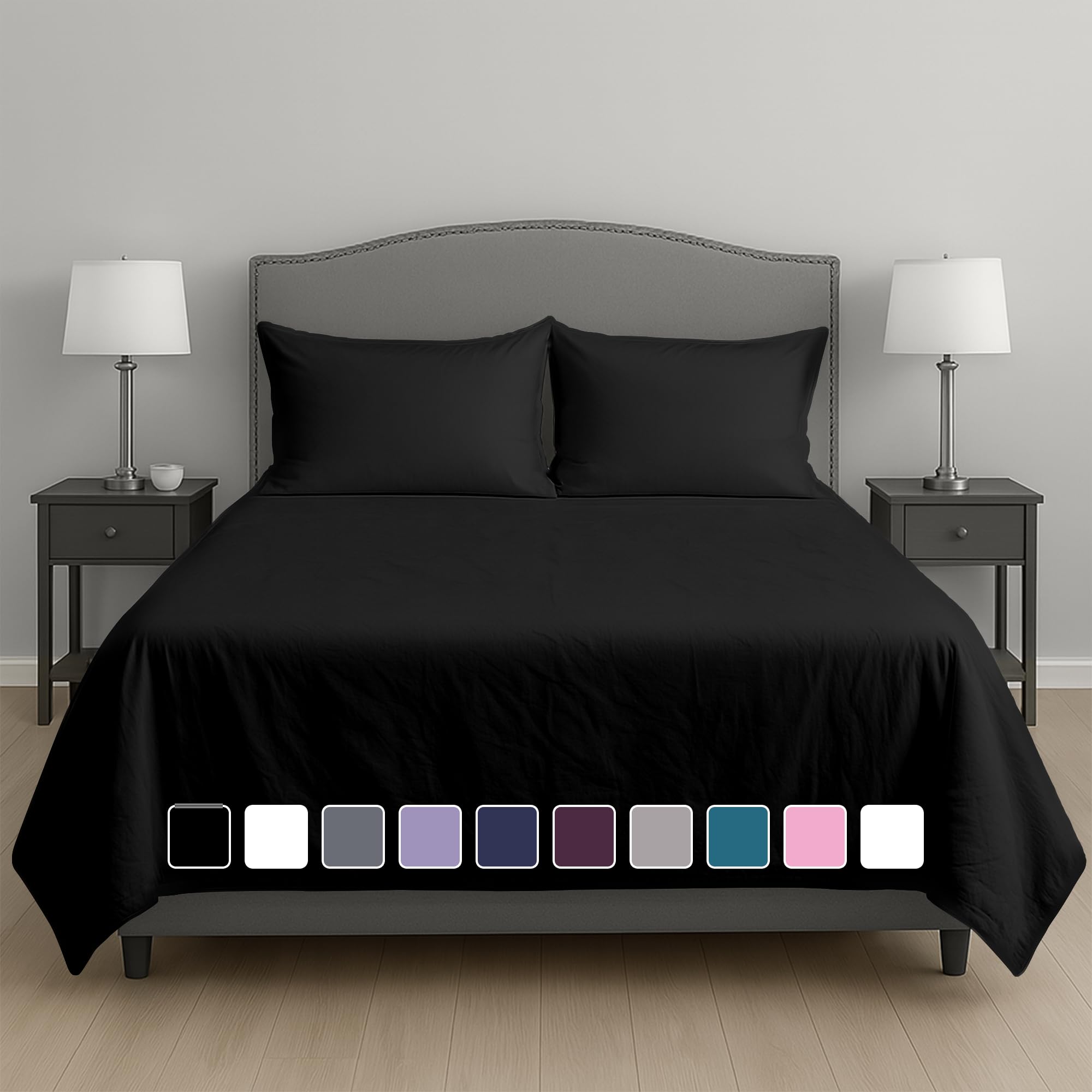 Rohi Easycare Flat Sheet Single – Soft Touch Cotton Blend Top Bed Sheets – Anti Allergy & Durable – Cool & Comfortable Top Sheets (Single Flat Sheet, 177 x 255cm, Black) — image 1