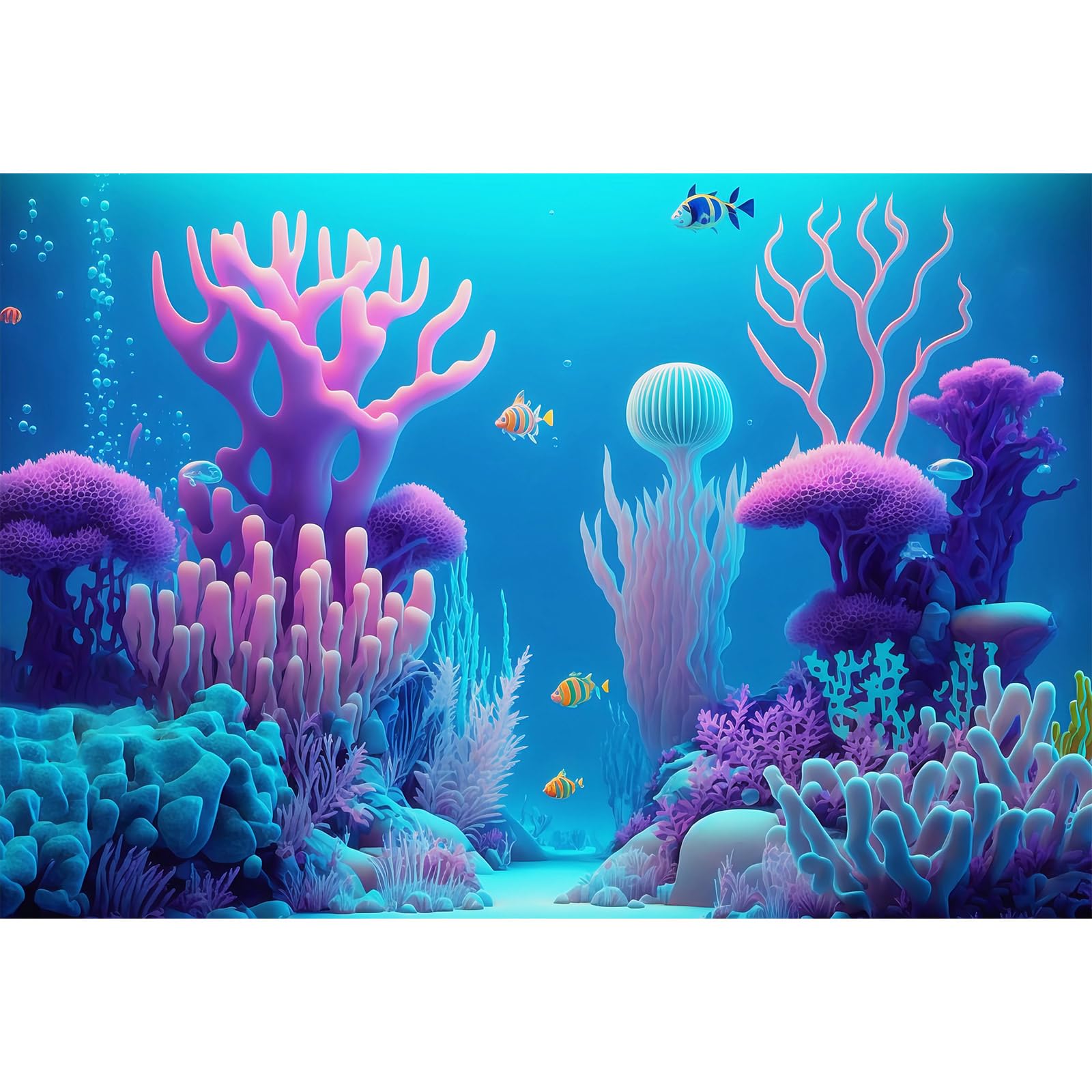 Underwater Landscape Aquarium Background Cartoon Style Pink Corals and Striped Fish Terrarium Background Tropical Colourful Fish Marine Sun Rays Fish Tank Backdrop Poster Decorations Vinyl 24x16in