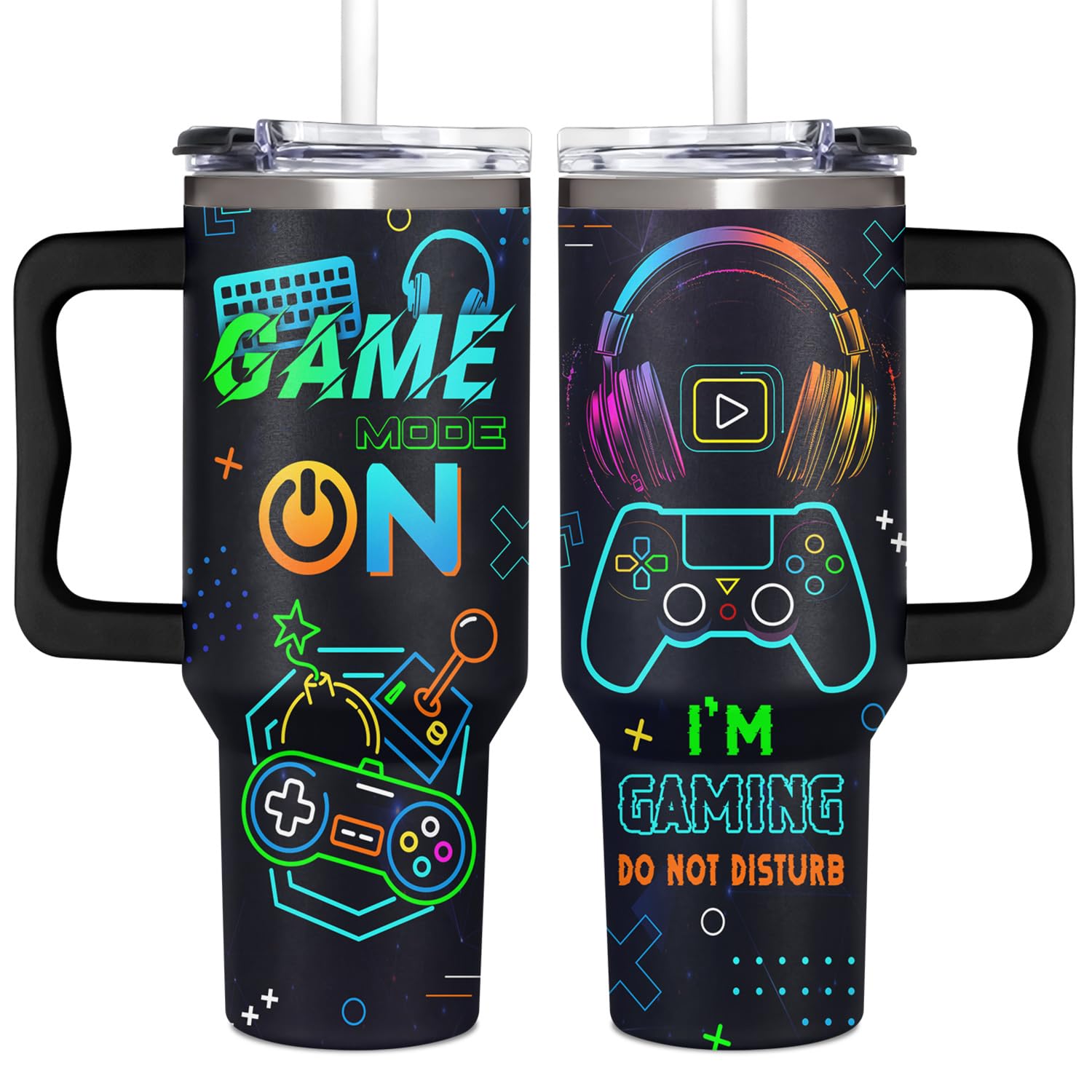 Gamer Gifts for Men from Daughter, Son, Kids, Wife - 40oz Game Tumbler With Handle and straw for Father's Day, Christmas, Birthday, Valentines Day - 40 oz Stainless Steel Tumbler for Gaming Men