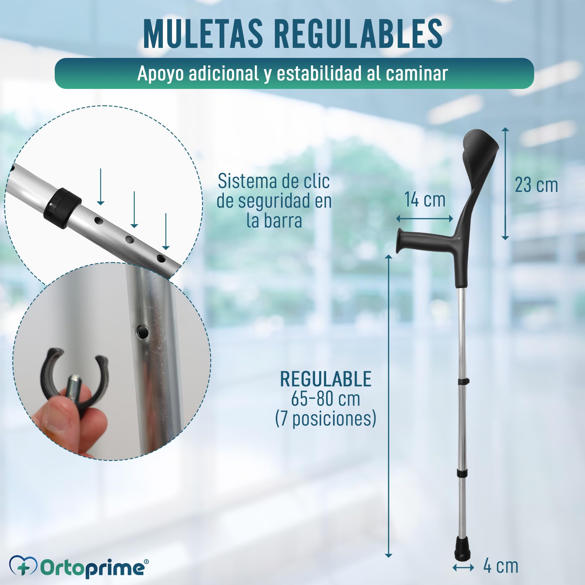 OrtoPrime PACK x2 UNIDADES Muletas Adulto Regulables Aluminio - Muletas Ortopédicas con CONTERAS ANTIDESLIZANTES - Muletas Anatómicas Adaptables y Resistentes - FABRICADO EN ESPAÑA