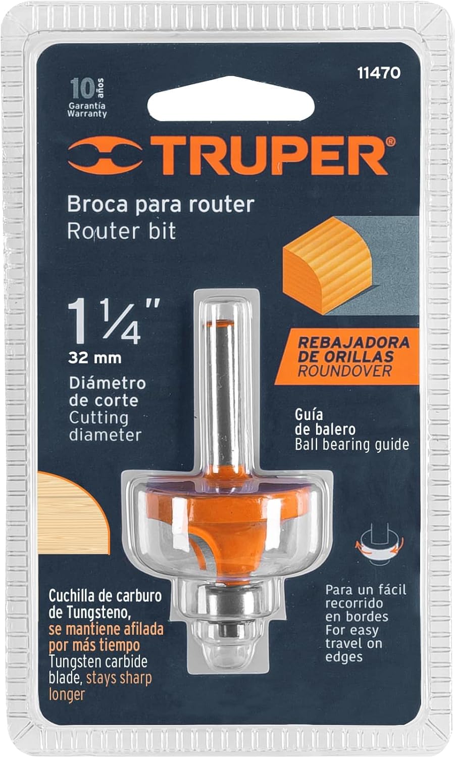 1-1/4" Roundover Molding Router Bit/Fresa de enrutador moldeadora de 1-1/4"