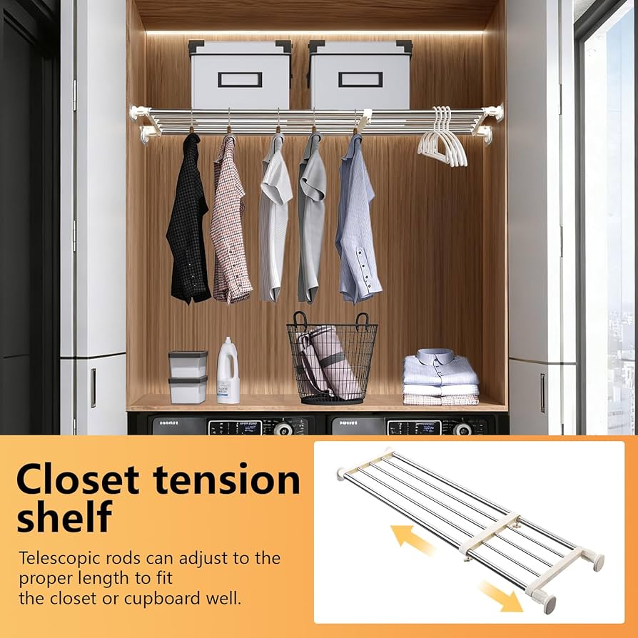 Amazon.com: BAOYOUNI Tension Shelf Adjustable Closet Rod Space