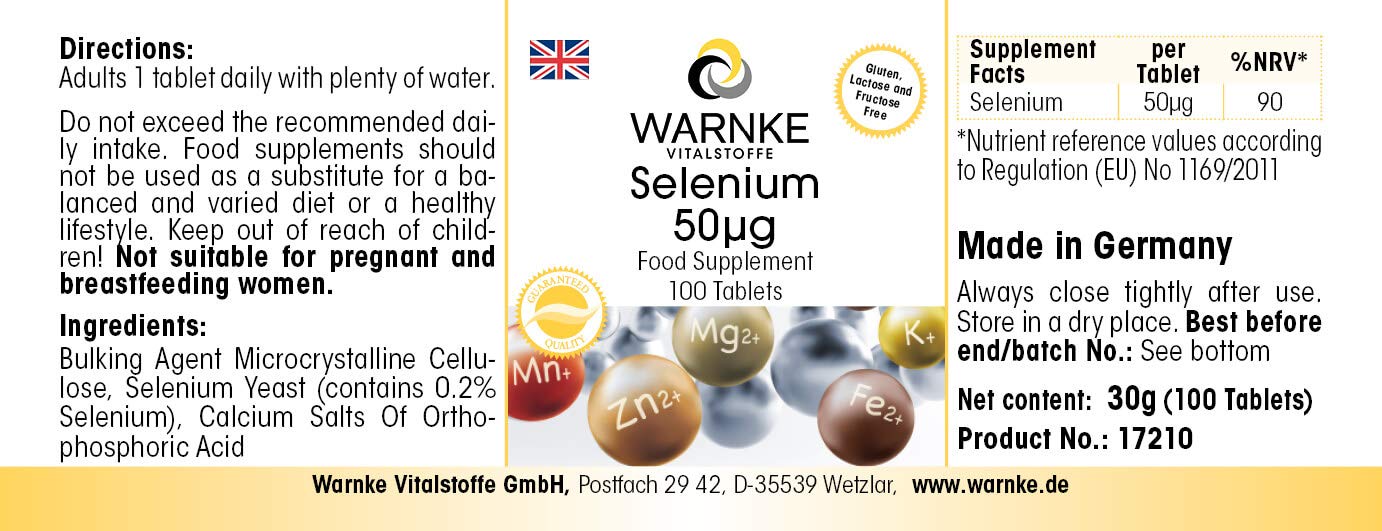 Selenio 50 mcg - 100 compresse - Antiossidante | Warnke Vitalstoffe - Qualità da farmacia tedesca