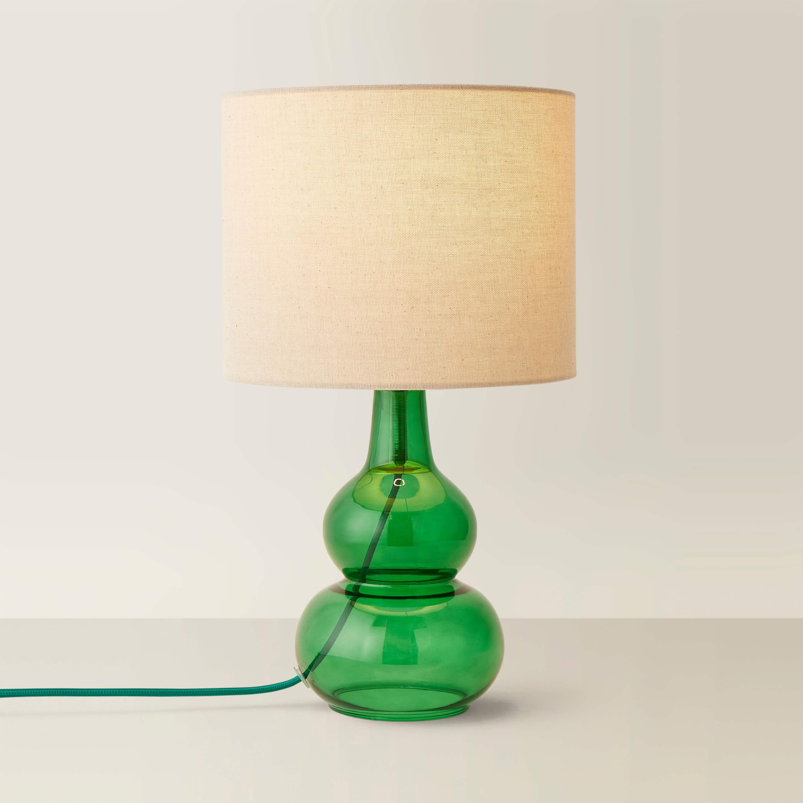ValueLights | Aida Natural Linen Tall Lamp Shade Bright Green Bubble Glass Table Lamp | Table Lamps, Home Décor & Improvement Essential