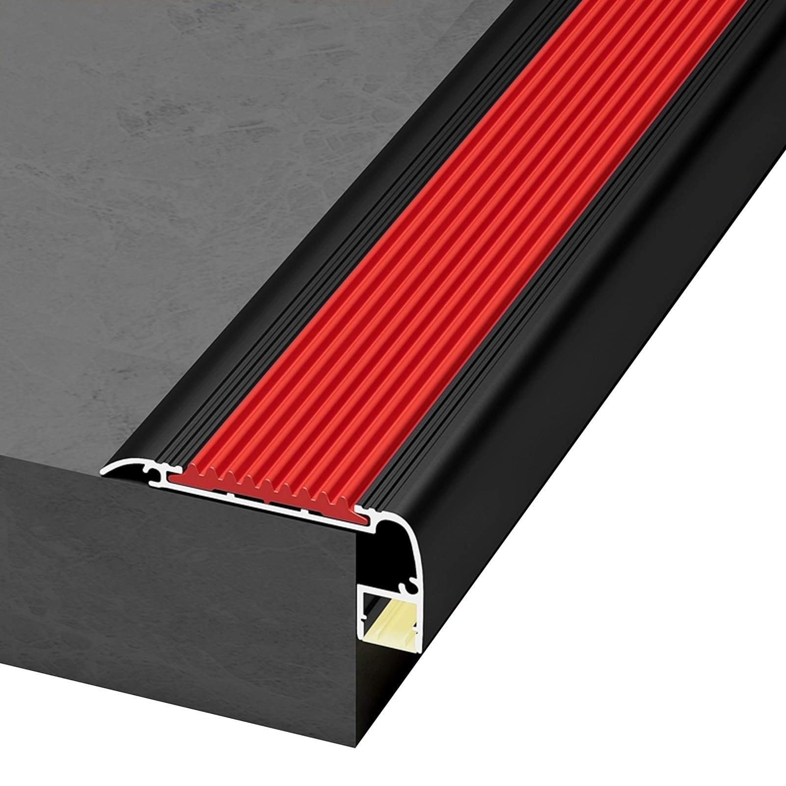 Perfil Angular de Escalera de Aluminio de 100 cm con Canal LED, 58,5 mm x 24,3 mm Protectores de Esquina con Moldura en L, para Suelos de Hormigón y Madera(Black red)