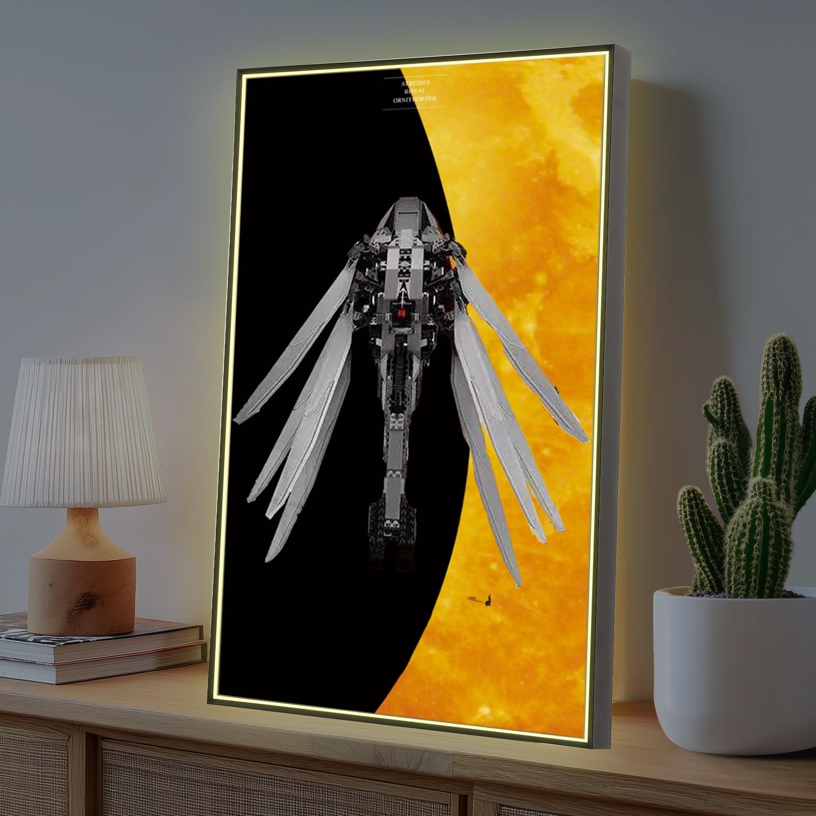 LED Light Wall Display Frame for Lego 10327 Dune Ornithopter, Illuminated S-Class Mirror Wallboard with Aluminum Frame (Model Not Included)
