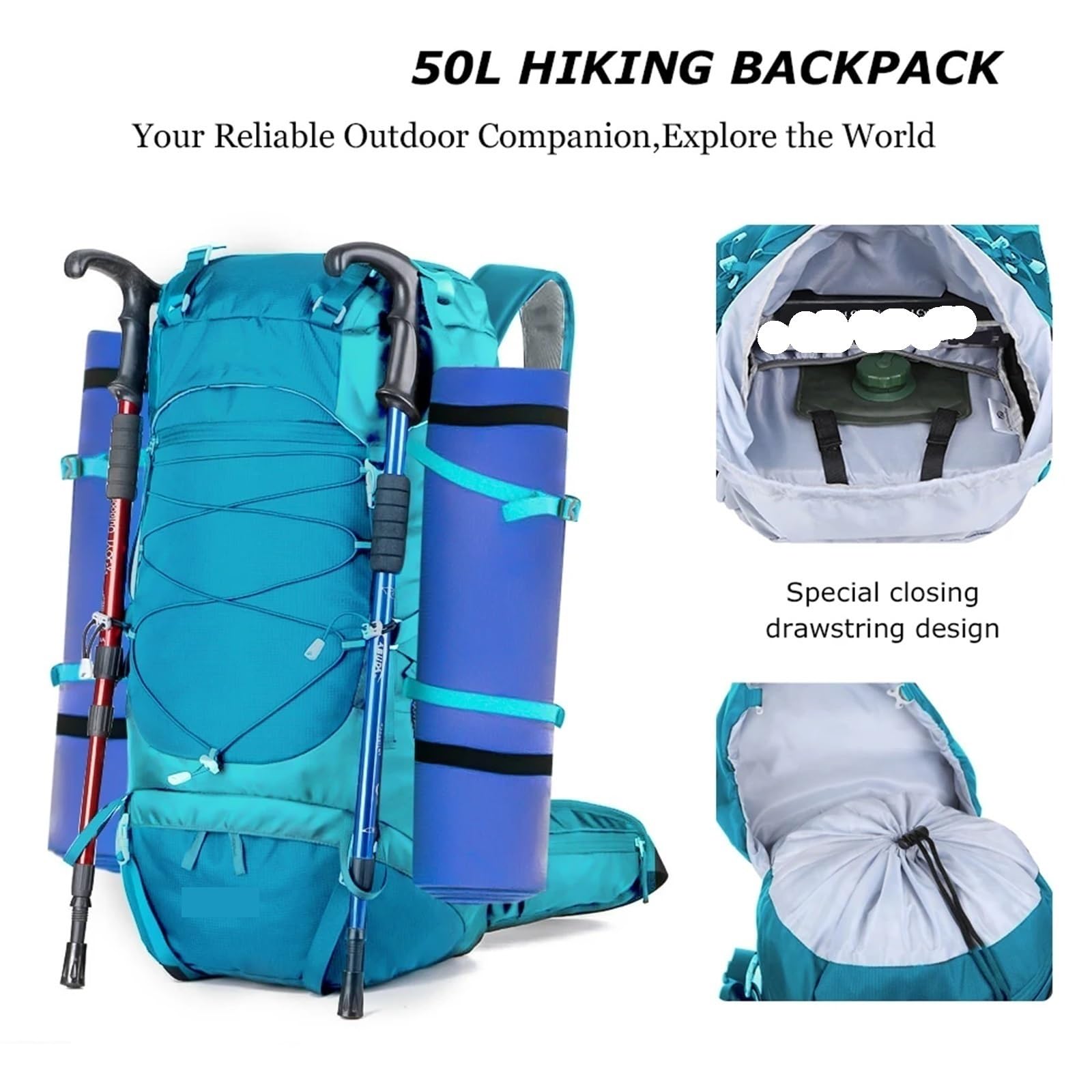 Wanderrucksack 50L Wanderrucksack mit Regenschutz, multifunktionale Bergsteigertasche, Outdoor-Rucksack for Reisen, Trekking, Camping(Black)