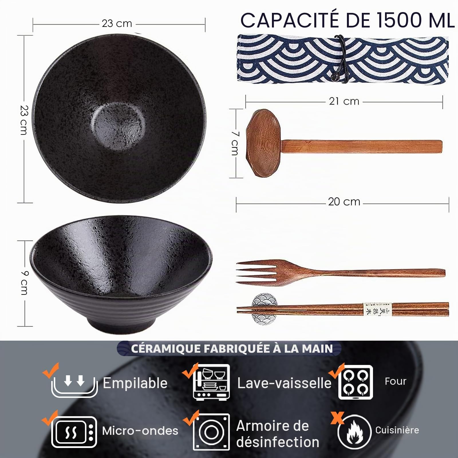 Ensemble de bols à ramen en porcelaine, pour la soupe, le Pho, l'Udon, la salade, les pâtes, les céréales et le mélange de fruits, cadeau fait à la main de style japonais