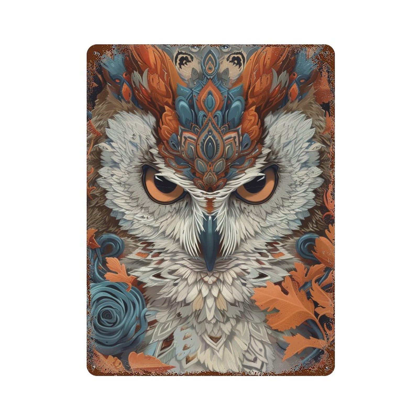 Fantasy Owl Artwork Rusty Metal Tin Sign 15.7"x11.8", for Farmhouse, Kitchen And Entryway Decor, Rustic Home Decor