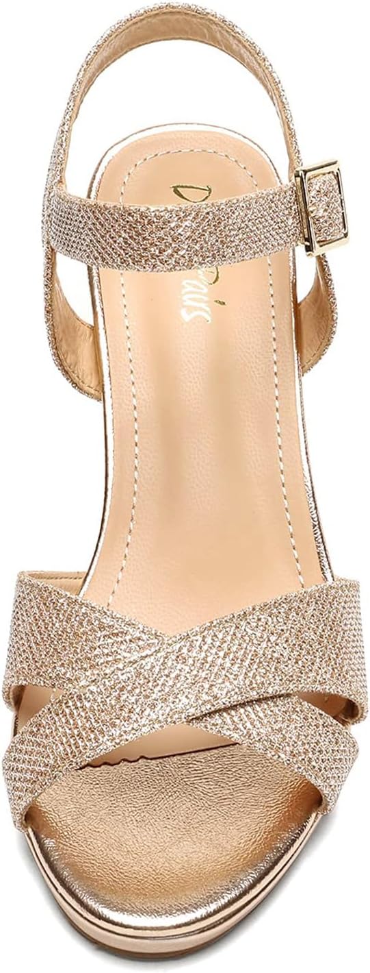 DREAM PAIRS Women's Chunky Heels Open Toe Ankle Strap Sparkly Heels Pump Sandals - Image 5