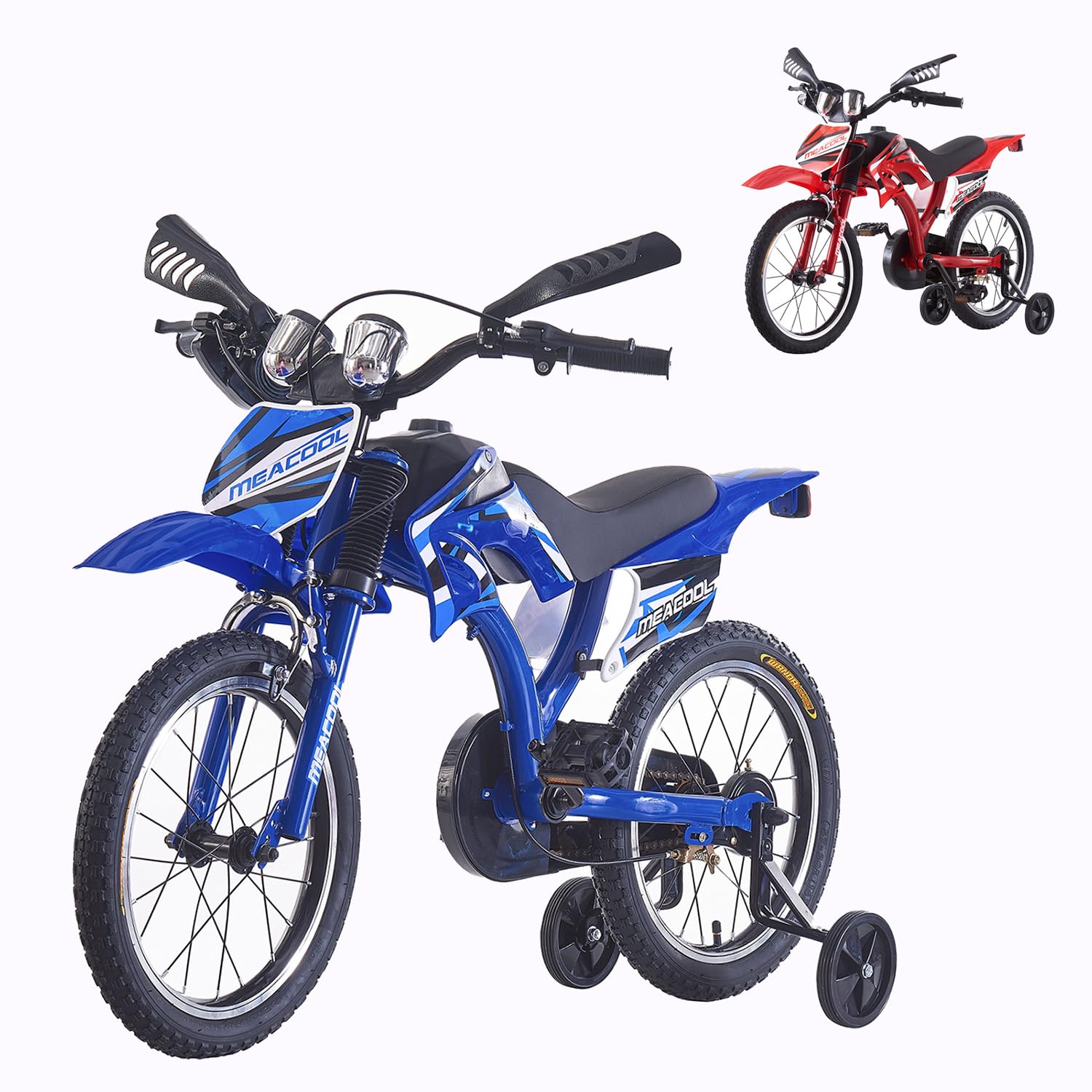 TRIOBLADE 16"/18"/20" Kids Bike Boys&Girls Kids Bicycle Motocross Motorcycle Bike Simulated Motorbike Sound With Removable Stabilisers Wheels for Ages 3-9 Years Old (18inch Blue)