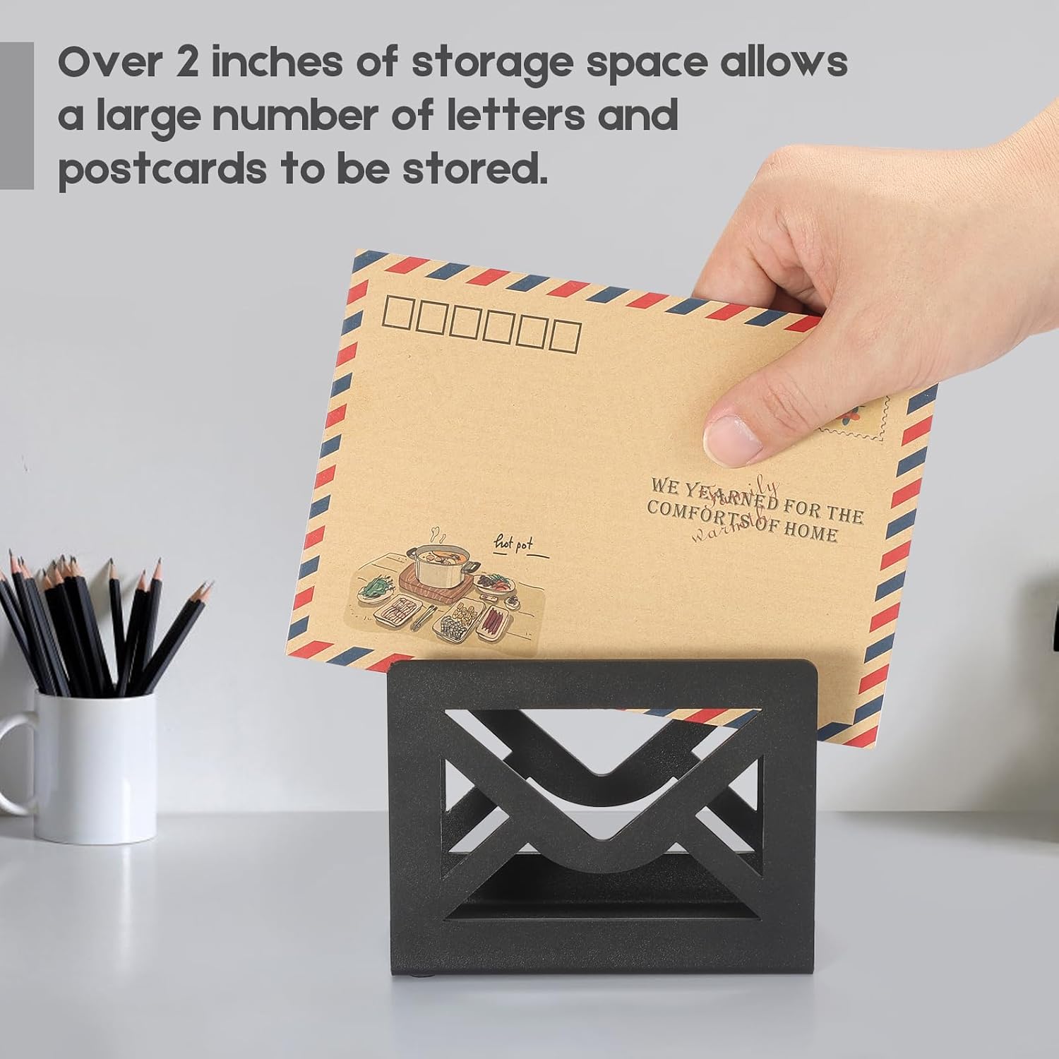 Desktop Metal Mail Holder,Letter Organizer for Desk(Black) image 3