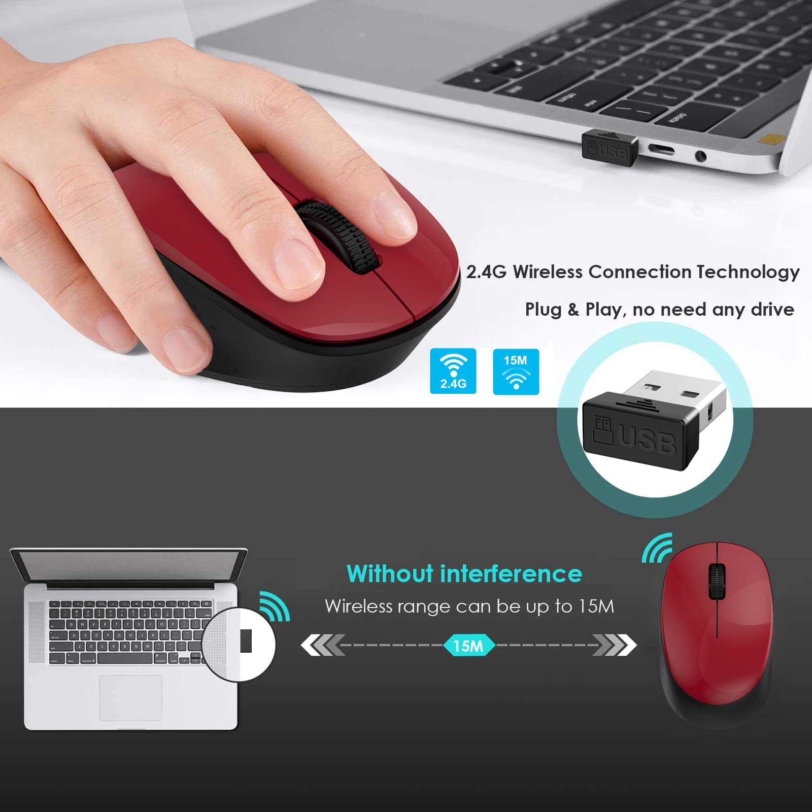 LeadsaiL Souris Sans Fil 2,4 G Silencieuse Avec Récepteur USB