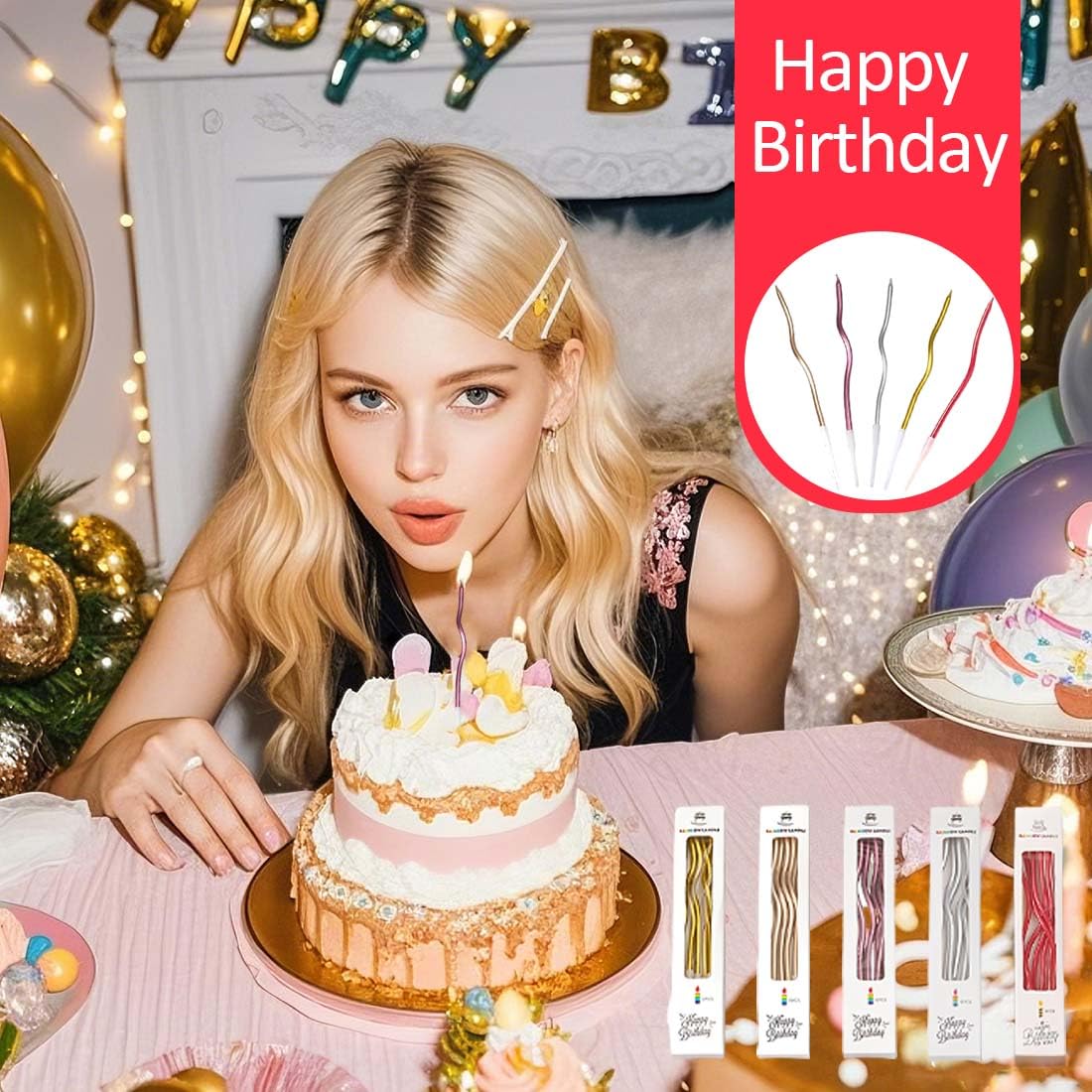 30 velas de cumpleaños, velas largas y delgadas en espiral para cumpleaños, velas finas y rizadas en espiral para pastel, para cumpleaños y bodas (multicolor)