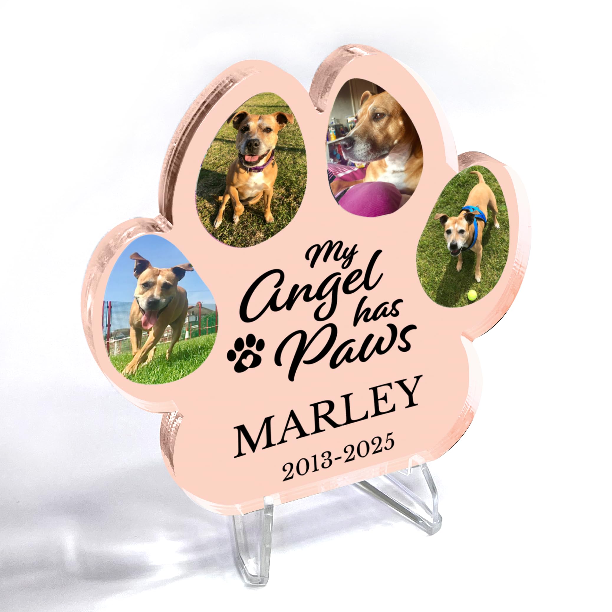 Primary Teaching Services Ltd Transparent 1 Personalised Customised Multi Photo Upload Acrylic Freestanding Photo Memorial Memory Pawprint Pet Dog Cat Paw Block 100Mm With Stand Primary Teaching Services