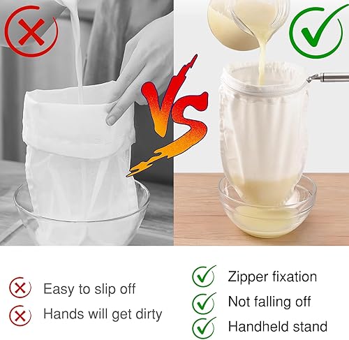 Miniatura 3 de FATCAT Paño de queso de malla fina, bolsas de filtro de malla fina, bolsa de leche de nuez con mango de acero inoxidable, estopilla para colar,