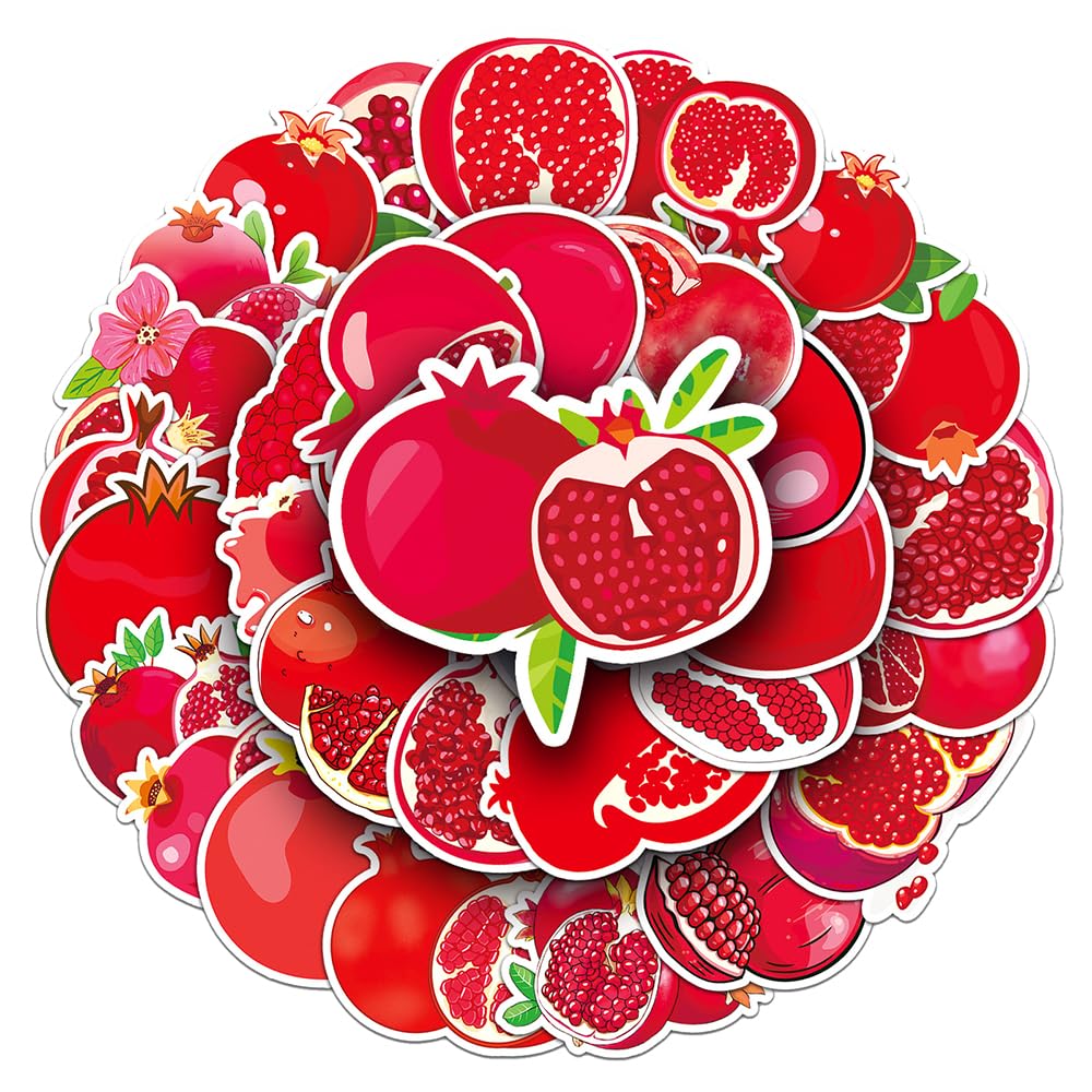 Red Pomegranate Vinyl Stickers, 50 PCS Waterproof Fruit Decals for Laptops Scrapbooking, Journals, Notebooks, Water Bottles