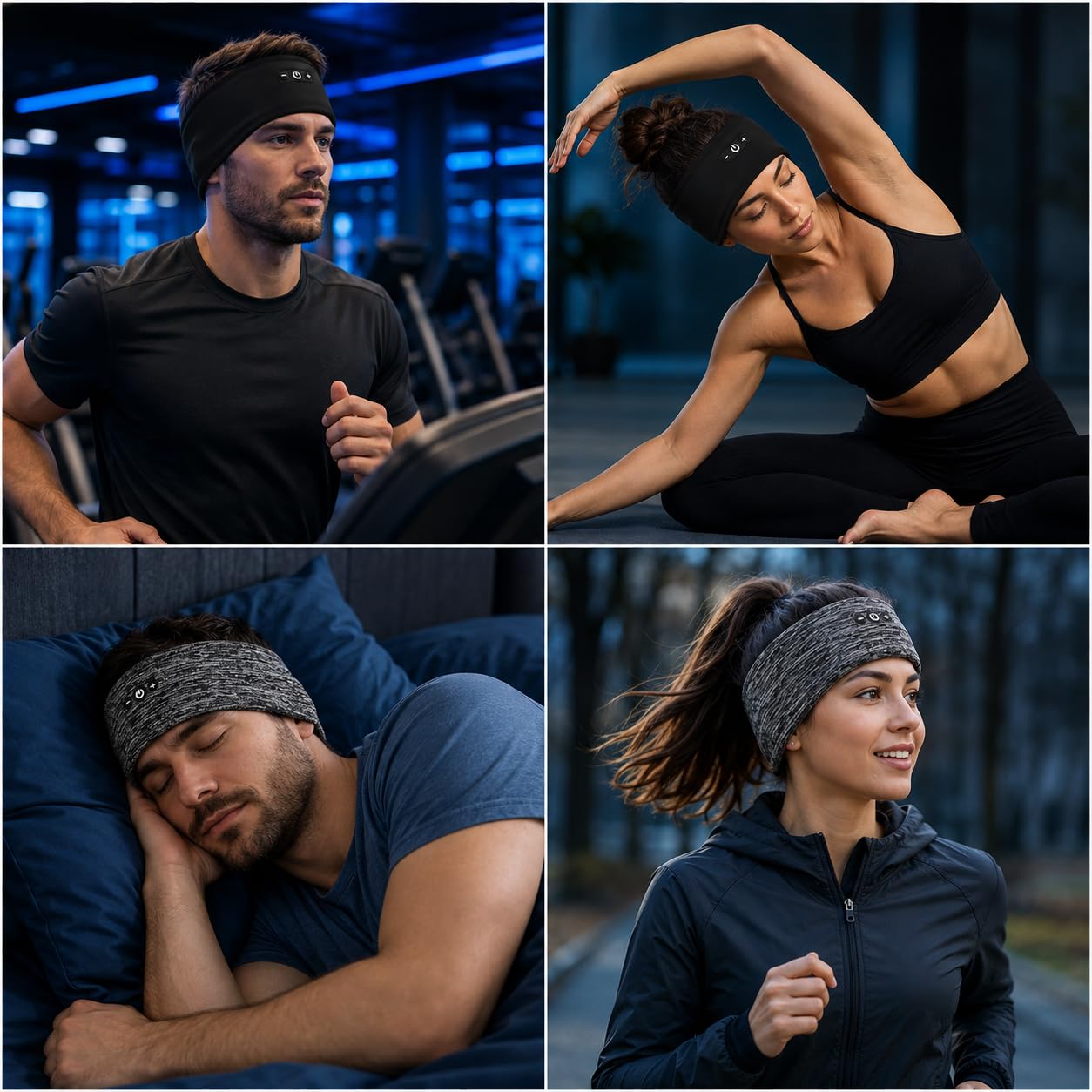 Lot de 2 Bandeau Ecouteurs pour Dormir, Confort sans Pression Bandeau Bluetooth Écouteurs, Homme Femme Casque de Sommeil pour Sports, Voyage, Méditation, Yoga et Détente(Gris foncé&Noir)