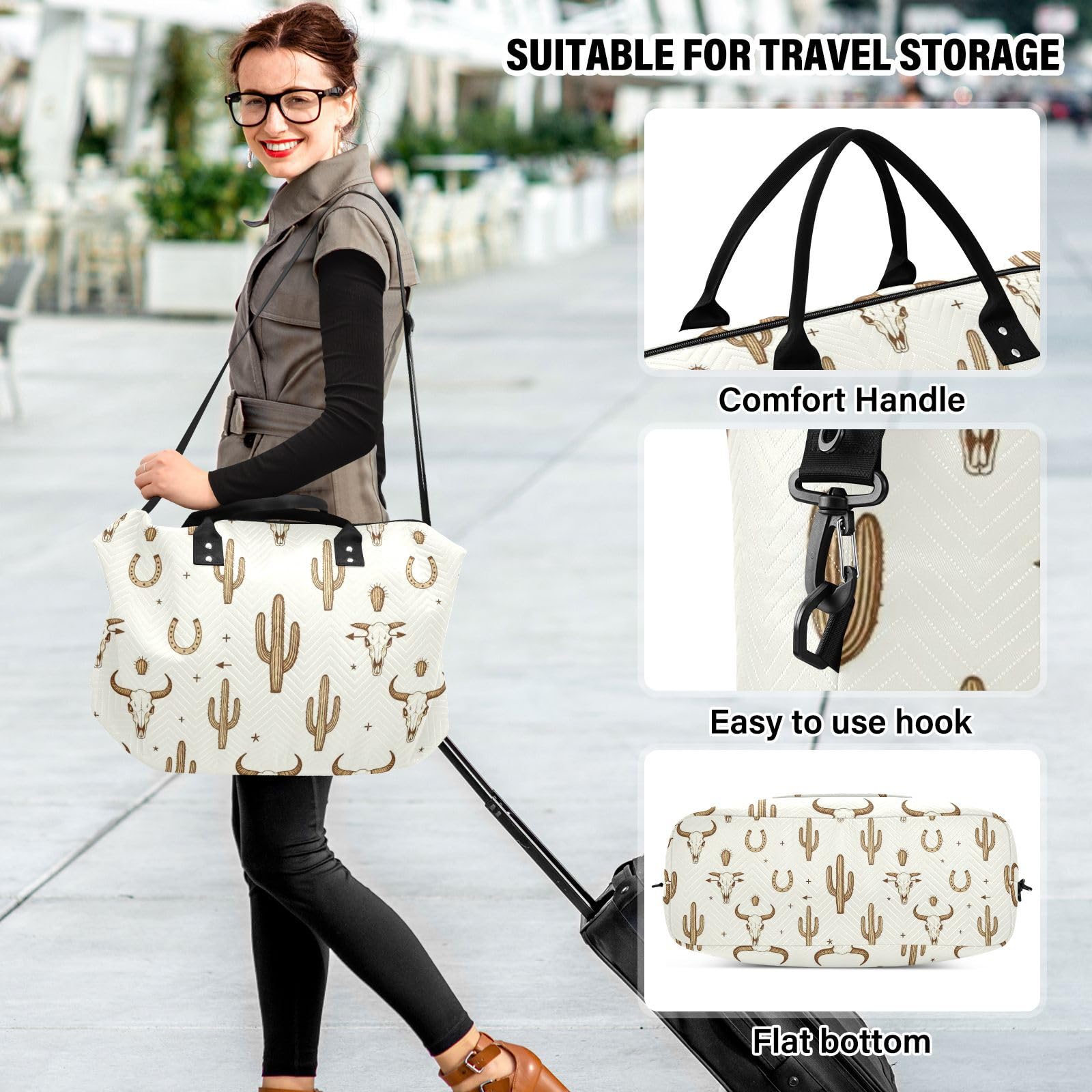 Reisetaschen-Set, 2-teilig, gewellt, gesteppt, abnehmbar, stilvoll, Urlaub, Reisen, Western Cactus Bull, One Size, Klassisch