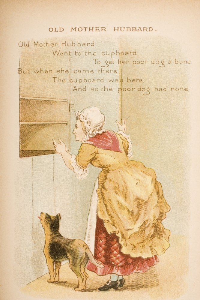 Old Mother Hubbard from Old Mother Gooses Rhymes and Tales Illustration by Constance Haslewood Published by Frederick Warne & Co London and New York circa 1890s Chromolithography by Emrik & Binger