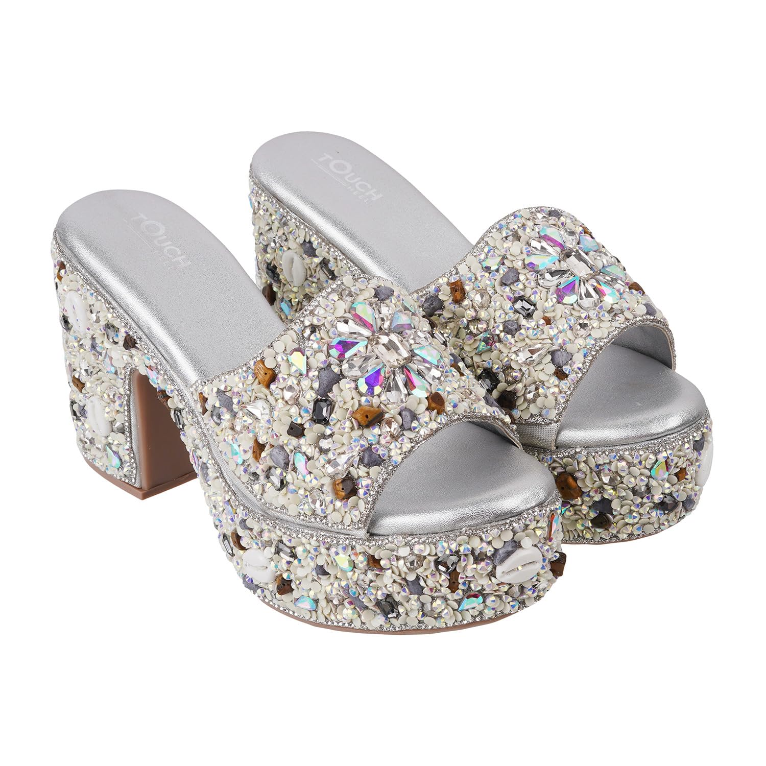 Touch Heel Wedge Bridal Ethnic Sandal For Women | Silver Color | Size : 8 (B0D45T38DP) Amazon Price History, Amazon Price Tracker